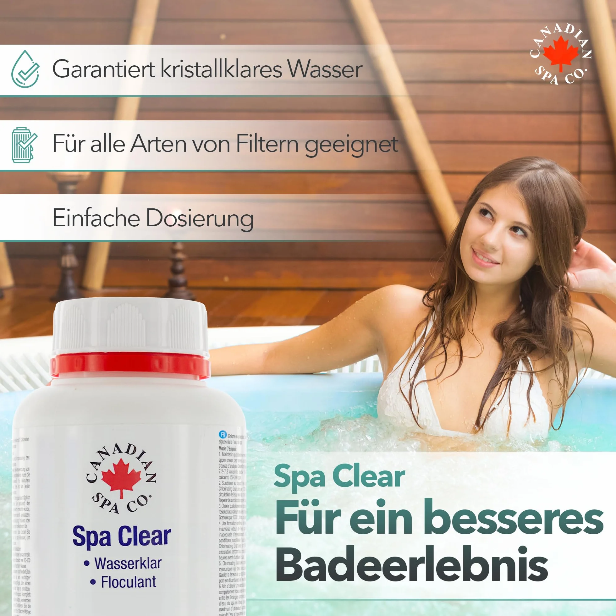 CANADIAN SPA CO. Hot Tub Clear 500 ml, środek klarujący do basenów zapewniający krystalicznie czystą wodę, zapobiega zmętnieniu, do wszystkich typów filtrów