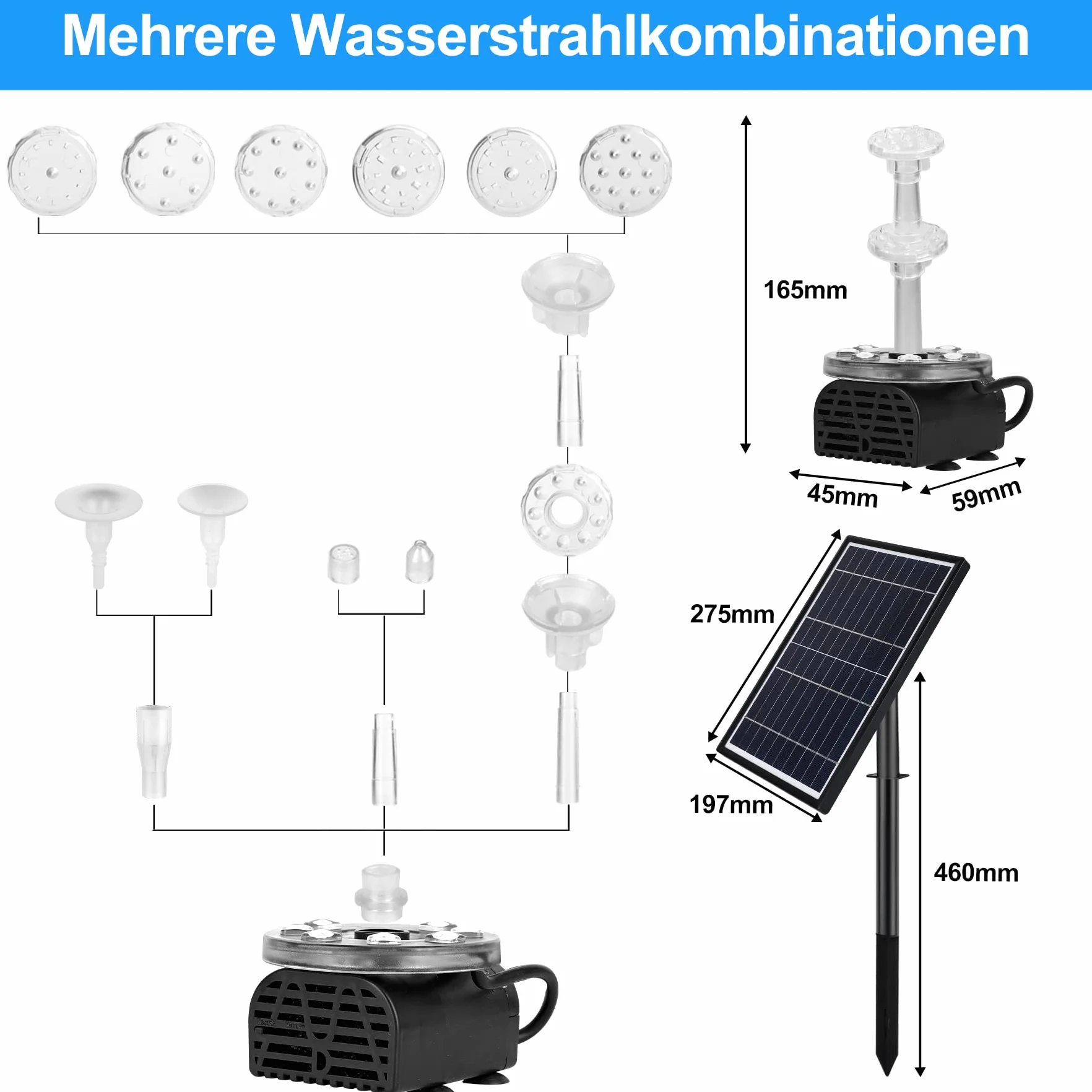 Solarna pompa do oczka wodnego, 7 W, fontanna solarna LED, fontanna solarna, pompa do ogrodu, basenu, dekoracja, wysokość strumienia wody 85 cm