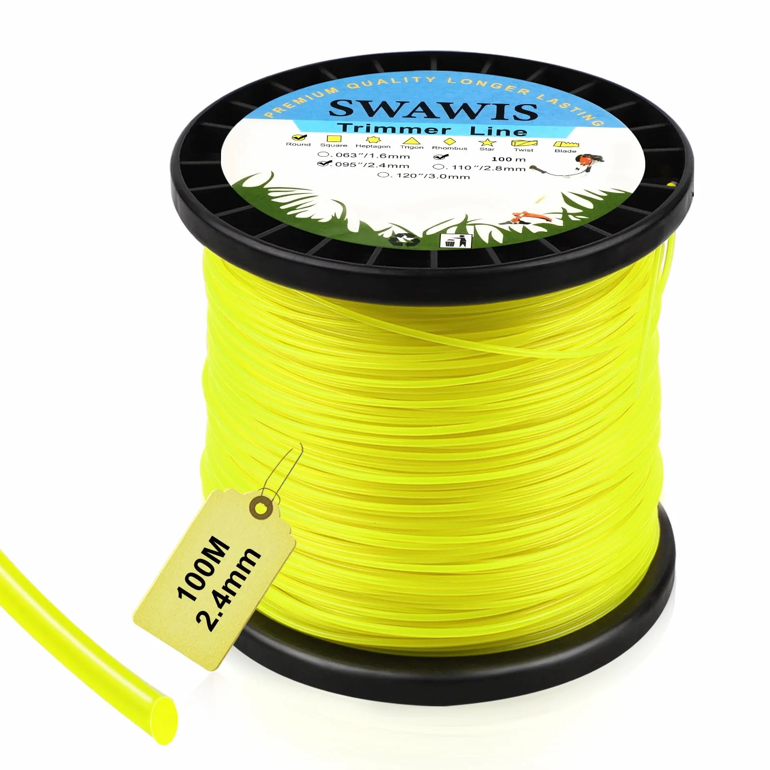SWAWISŻyłka zapasowa do podkaszarki 2,4 mm/100 m, nylonowa, dla trawy lub ogrodu, żółta