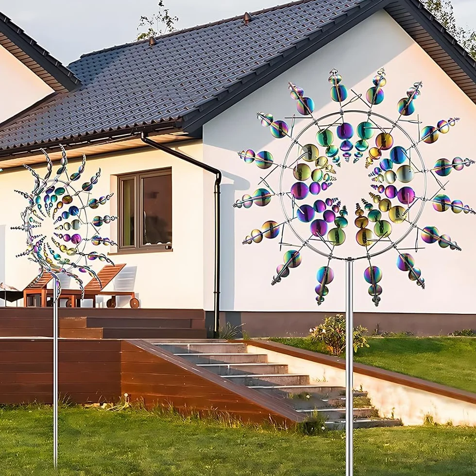 Wiatrak kinetyczny, HOVCEH Upgraded Rust-Proof Kinetyczny wiatrak, 3D 360° Podwójne wirniki Kinetic Metalowy wiatrak do patio trawnika i ogrodu