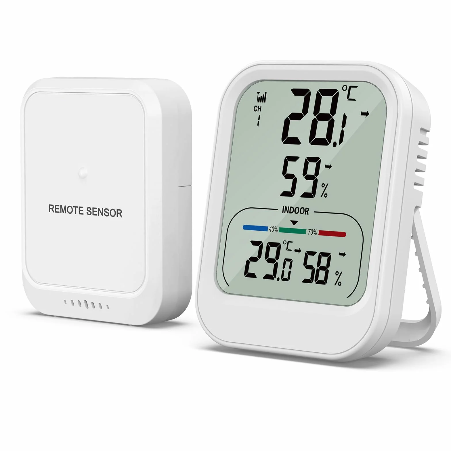 Oria Cyfrowy termometr, higrometr, wewnętrzny/zewnętrzny termometr z bezprzewodowym czujnikiem, 3-calowy ekran LCD, MAX/MIN (24h/48h/cały czas), ℃/℉, monitor temperatury i wilgotności do domu i biura