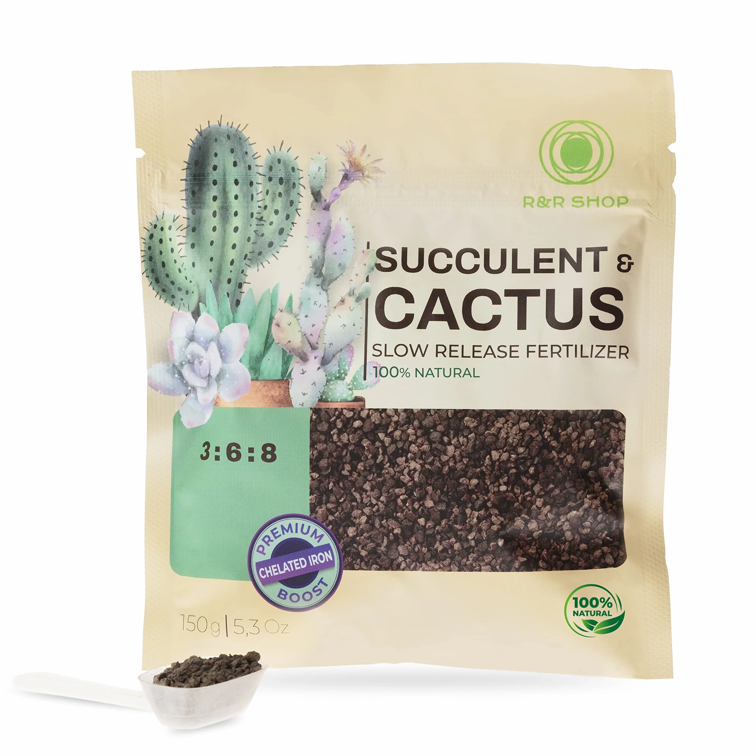 R&R SHOP – Organiczny nawóz do sukulentów i kaktusów, kompletna żywność organiczna, powolne uwalnianie, idealny dla wszystkich sukulentów doniczkowych i ogrodowych – 150GR