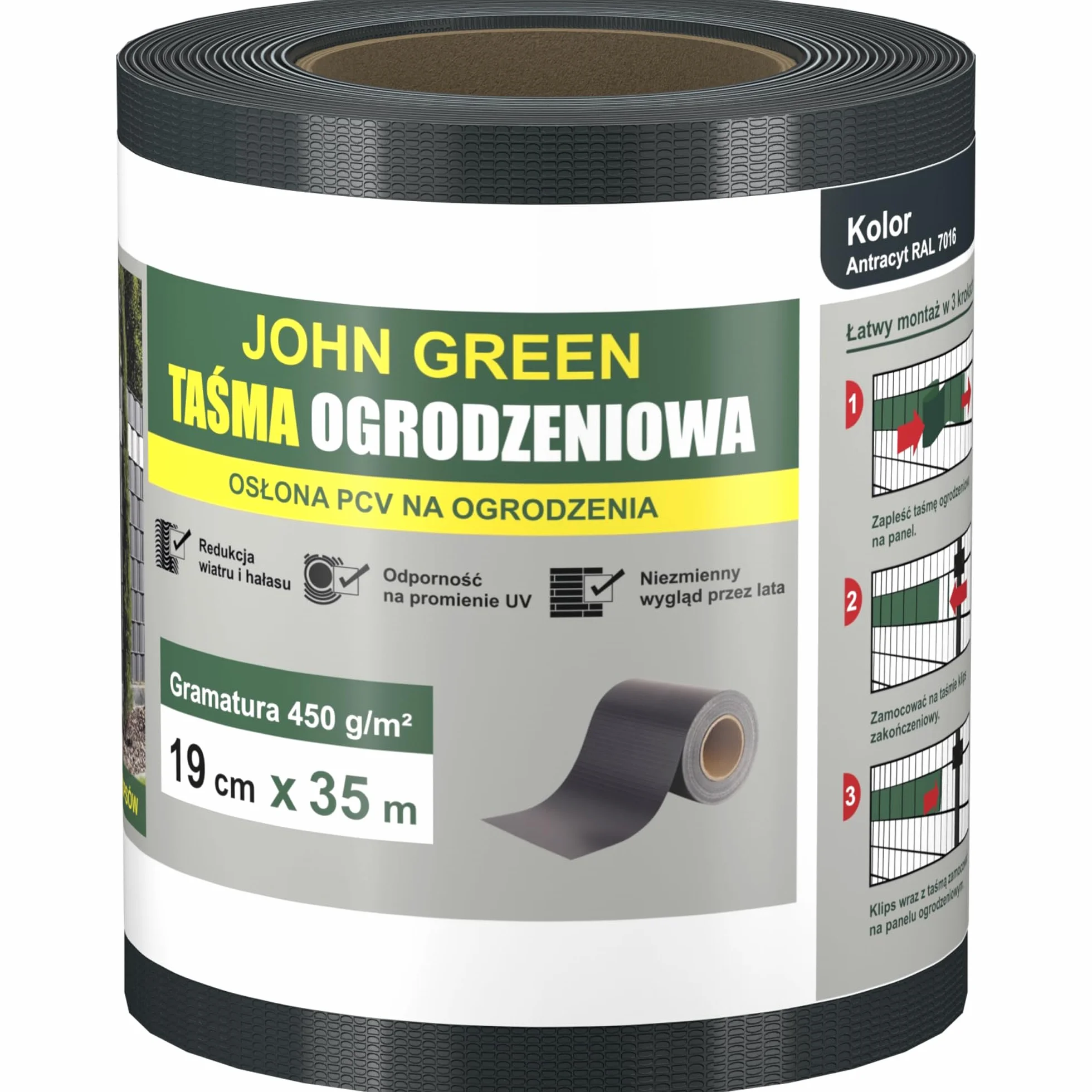 Taśma ogrodzeniowa osłona na płot 19cm x 35m + 20 klipsów (Antracyt)