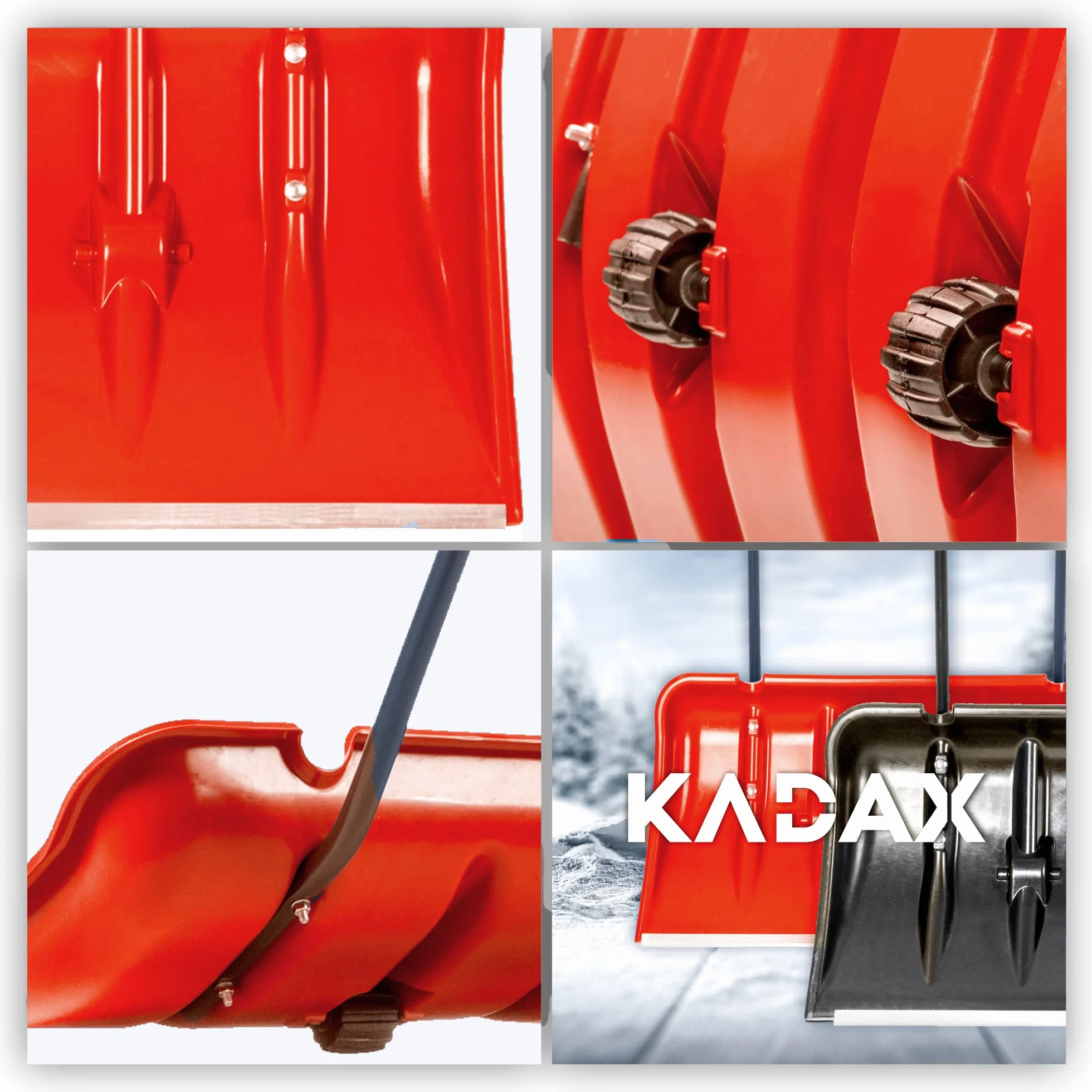 KADAX Spychacz do śniegu z aluminiowym profilem krawędzi, szeroka szufla z kółkami, metalowy uchwyt, odśnieżarka z łopatkami z tworzywa sztucznego (pomarańczowy 2)