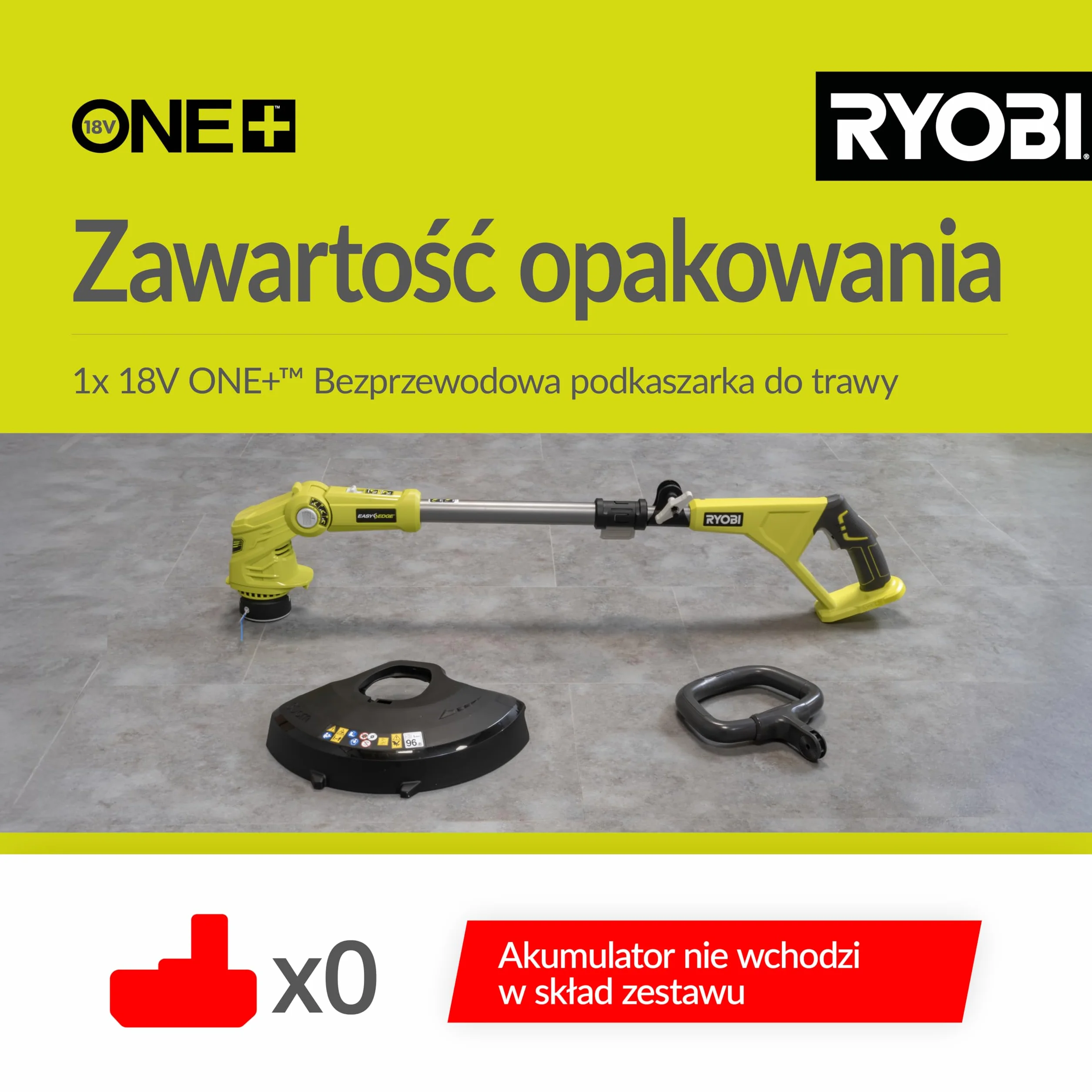 Ryobi Podkaszarka 18 V, OLT1832, Szerokość Koszenia 25 cm Lub 30 cm, Teleskopowy Regulowany Wysięgnik, Wersja bez Akumulatora i Ładowarki