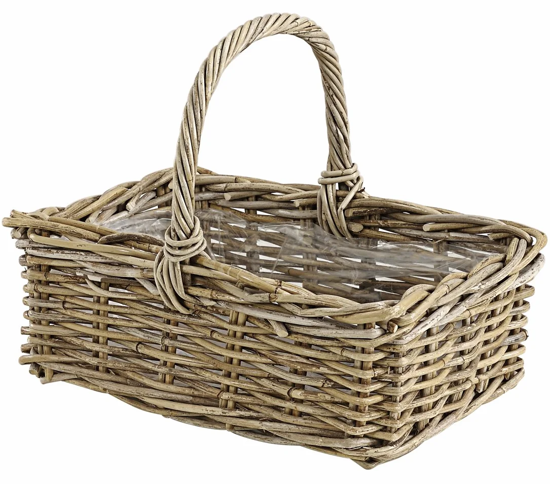 Dehner rattanowy kosz na rośliny z uchwytem 40x28x30 cm szary brązowy