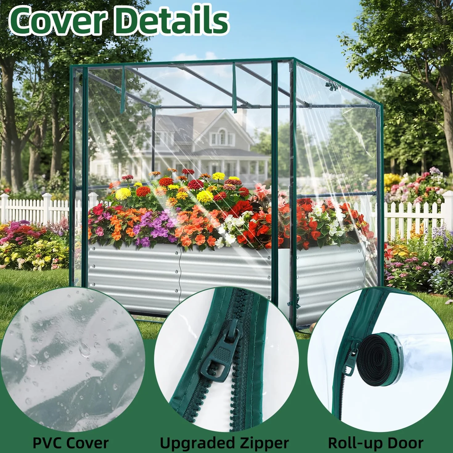 Ohuhu Podwyższona grządka ogrodowa metalowa 122x61x30 cm z osłoną PCV 3-w-1