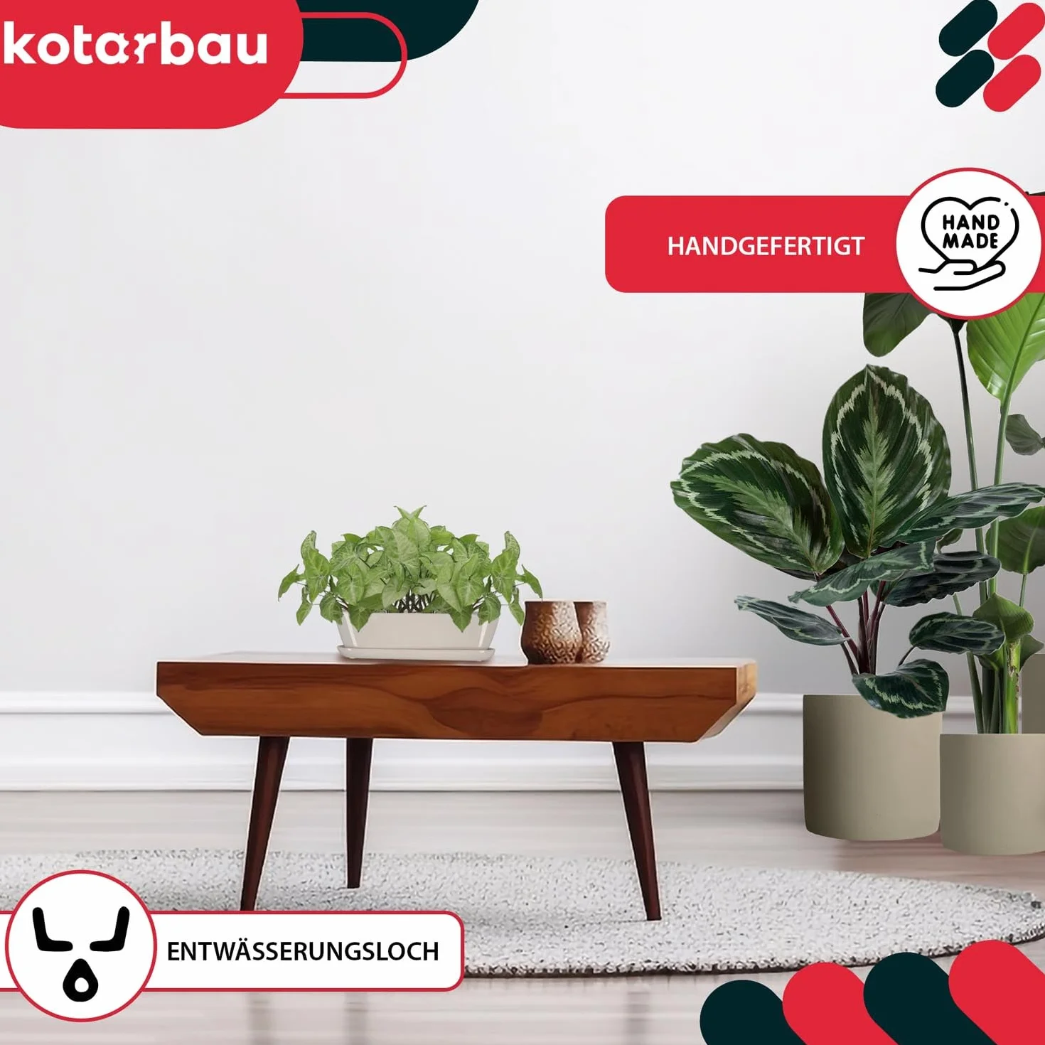 KOTARBAU® Doniczka Podłużna Rynnowa Ceramiczna Z Podstawką Biała 28 CM