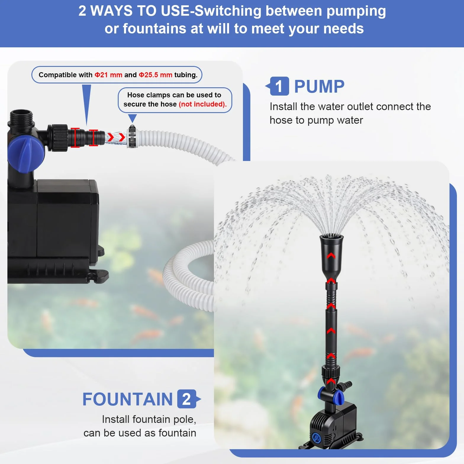 EFUTURETIME Pompa do oczka wodnego 3000 l/h 55 W, skok 3 m, kabel 5 m