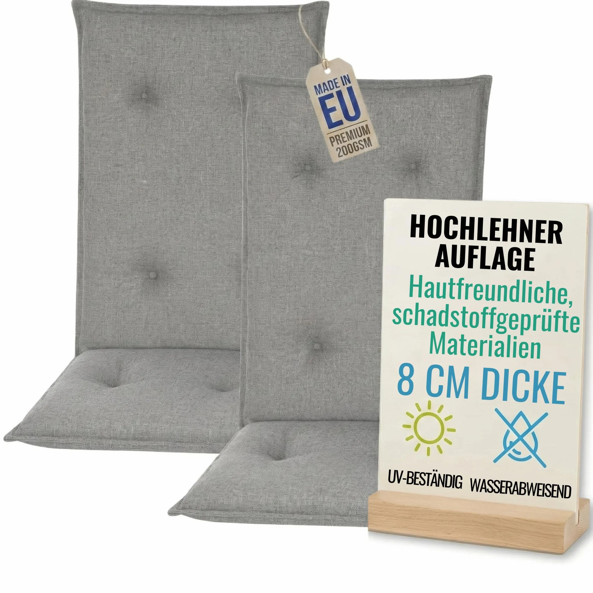Poduszka na krzesła ogrodowe z wysokim oparciem 120x50cm 8cm Grubości Premium 200gsm Odporne na UV wodę Ciemnoszary