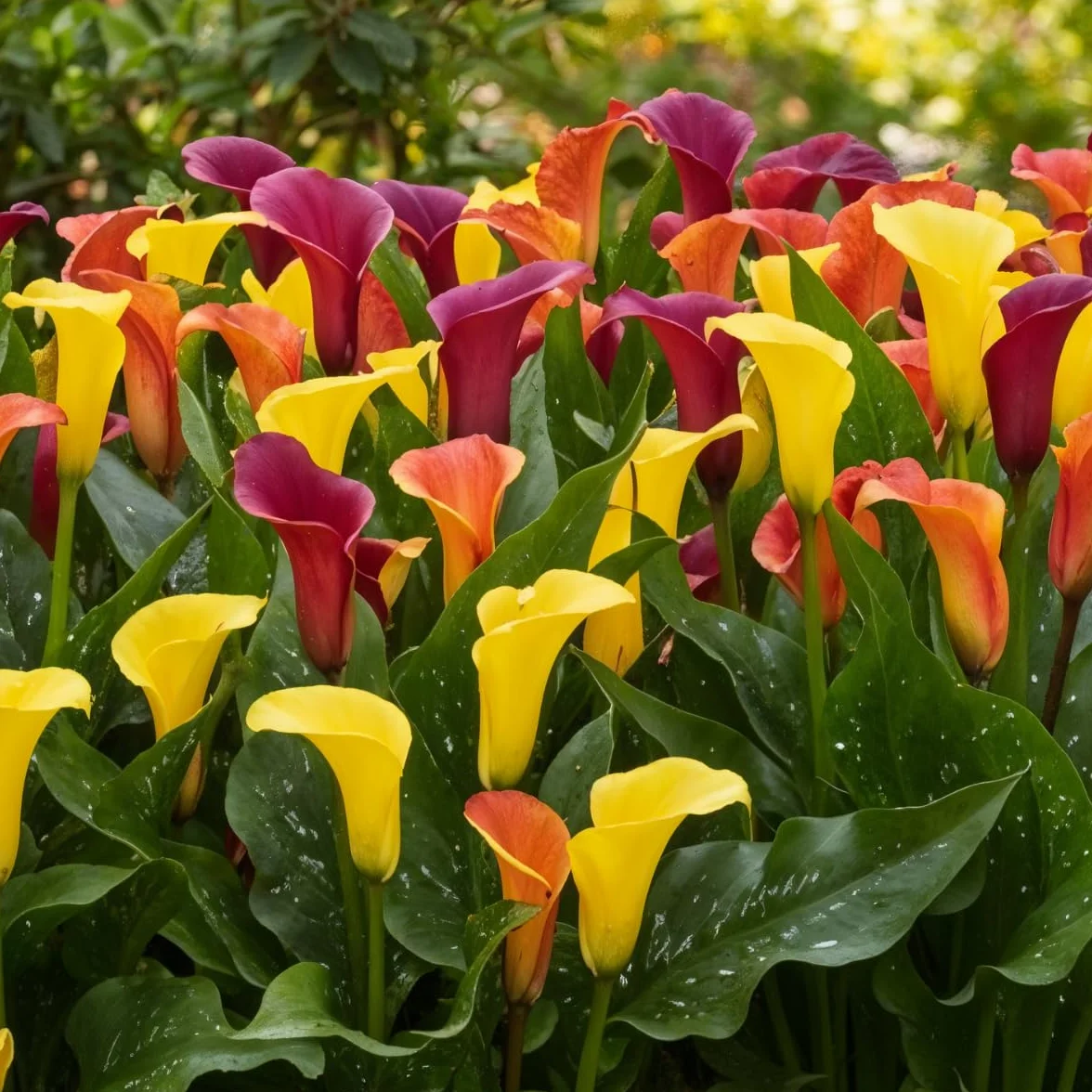 Kolekcja cebul Sunny Calla Lily, 10 sztuk Zantedeschia, 5 odmian, po 2 mieszanki kolorów, idealna jako roślina doniczkowa i ogrodowa, mieszanka cebul kwiatowych z Holandii (bez nasion, nie sztuczna)