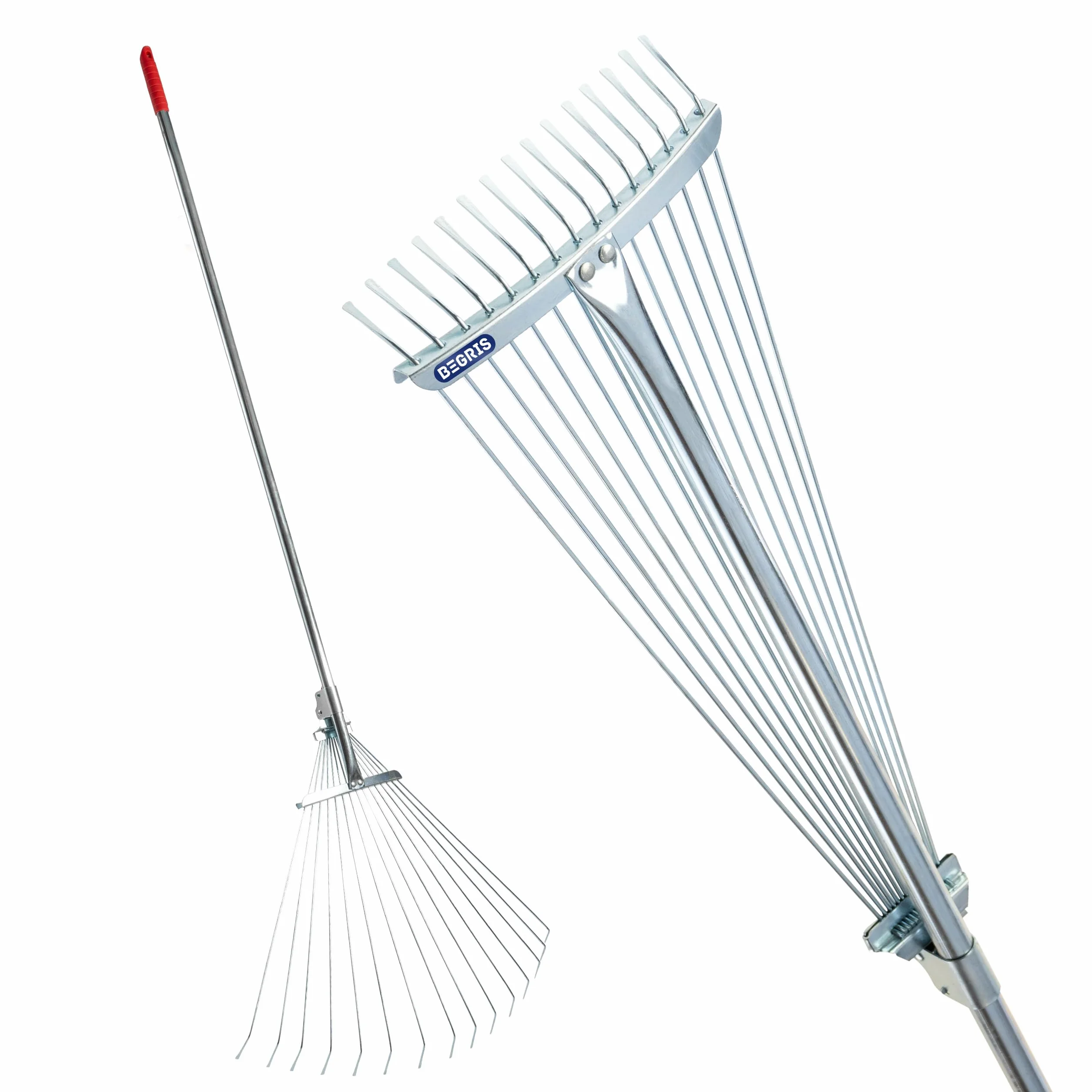 Regulowane grabie teleskopowe do liści trawy lekkie i ergonomiczne metalowe 160 cm 15 zębów grabie ogrodowe do siana trawy wzmacniane grabki