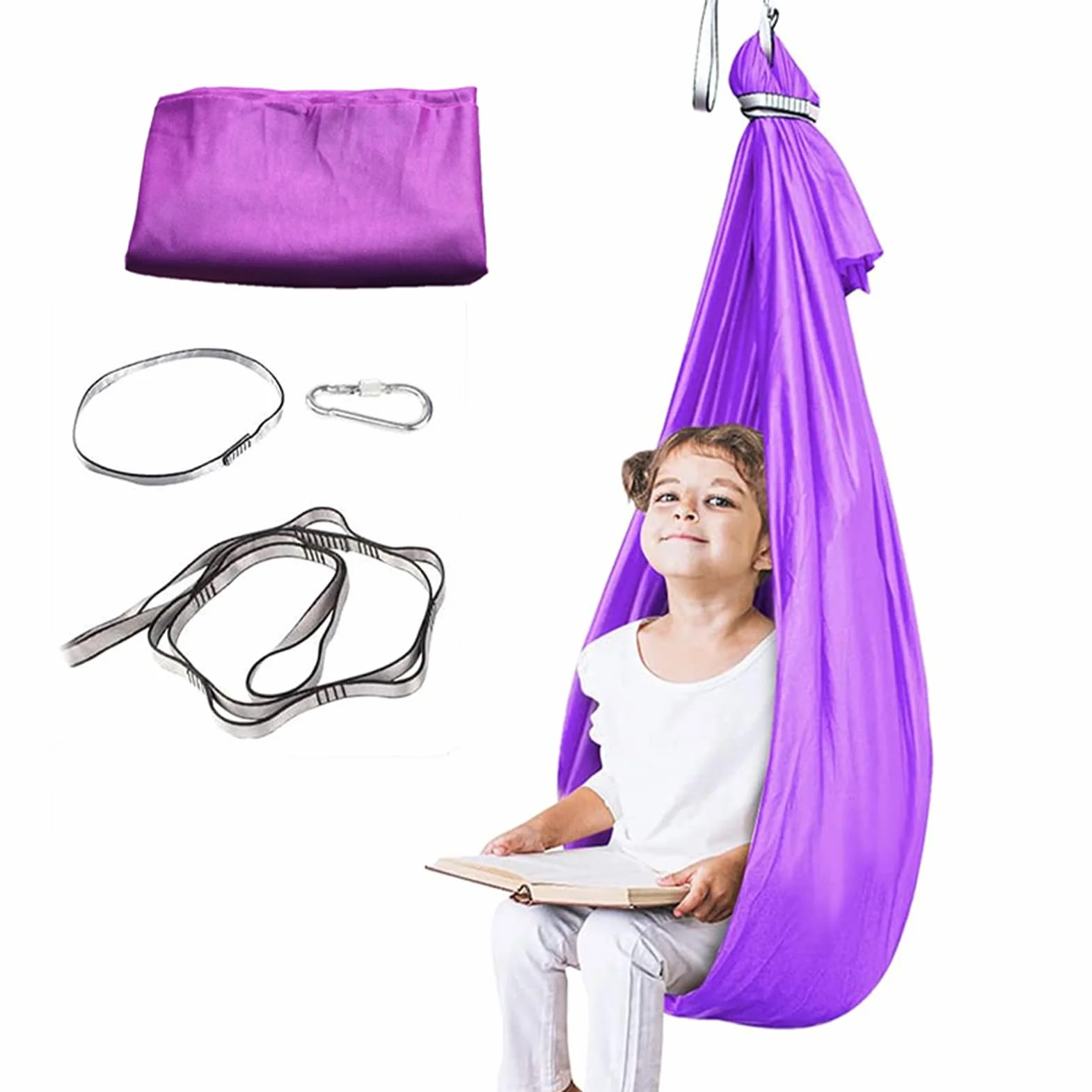Sensory Hammock Swing Kids, Aerial Hammock, Elastic Snuggle Rocking huśtawka na sypialnię plac zabaw Treehouse ogrodowy Camping