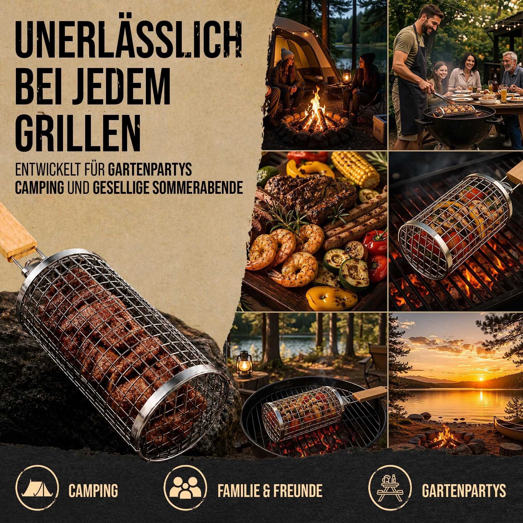 Wysokiej jakości kosz do grillowania ze stali nierdzewnej, 1 sztuka, idealny do grillowania warzyw, mięsa i ryb, trwały kosz do grilla do łatwego przygotowania