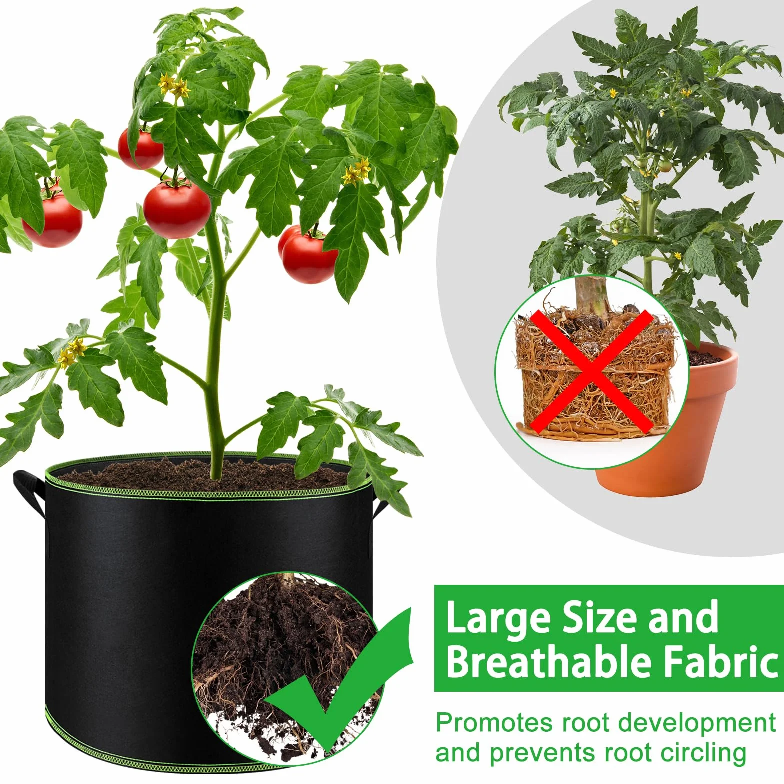 NACHLYNN Worki do uprawy z uchwytami 5 sztuk 15 szt doniczki z włókniny napowietrzającej