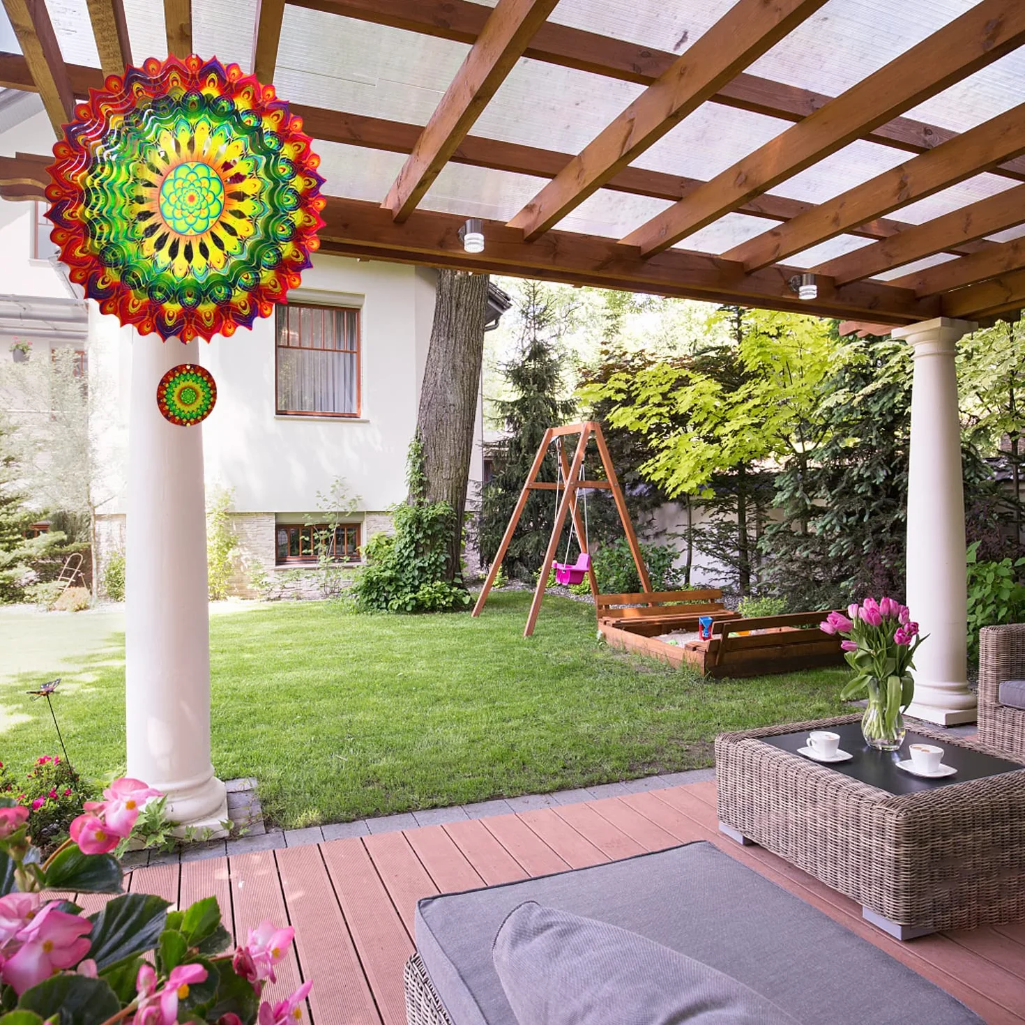 3D Mandala Wiatrówki 30 cm Dekoracje Rzeźby Kinetyczne Wiszące Whirligigs Stal nierdzewna Laserowo Wycinane Metalowe Mandale Sztuka, Gwiazda Wisząca Dr Wystrój Wnętrz/Na Zewnątrz, Zielony