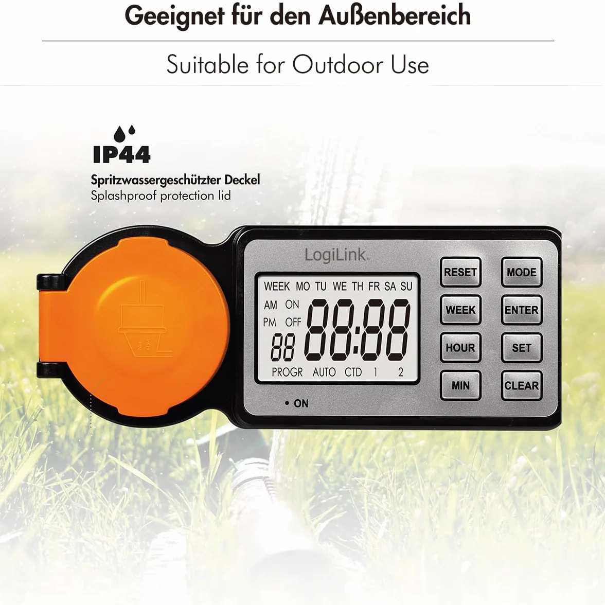 LogiLink ET0016 – zewnętrzny programator czasowy z 12 programami i timerem, wyświetlacz 2,2", klasa ochrony IP44, 3600 W