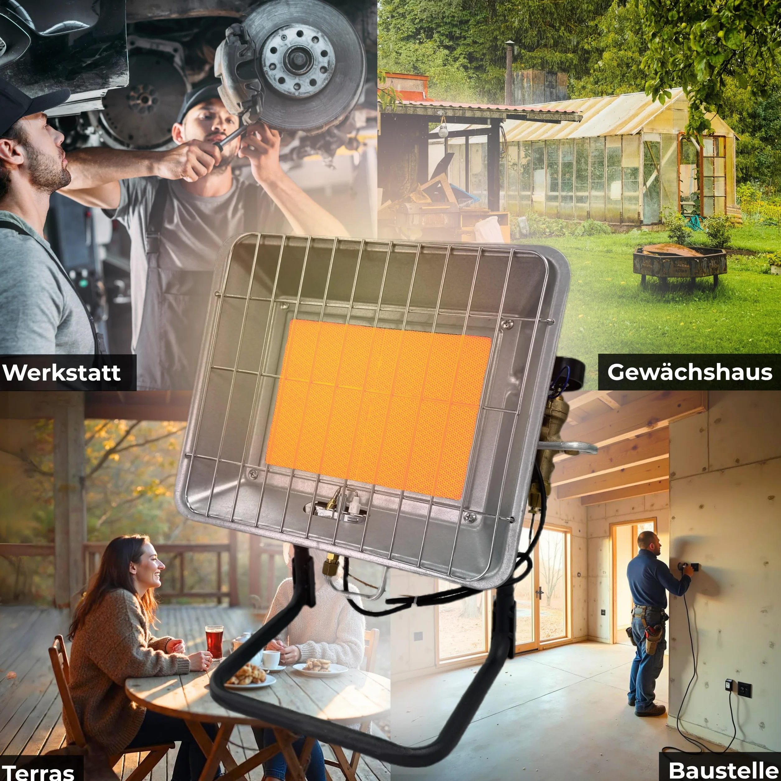 Promiennik gazowy Climative 4,5 kW z zapłonem piezo, promiennik tarasowy, zewnętrzny, w zestawie reduktor, wąż, uchwyt na butlę gazową, promiennik gazowy na taras, oszczędny, ogrzewanie zewnętrzne