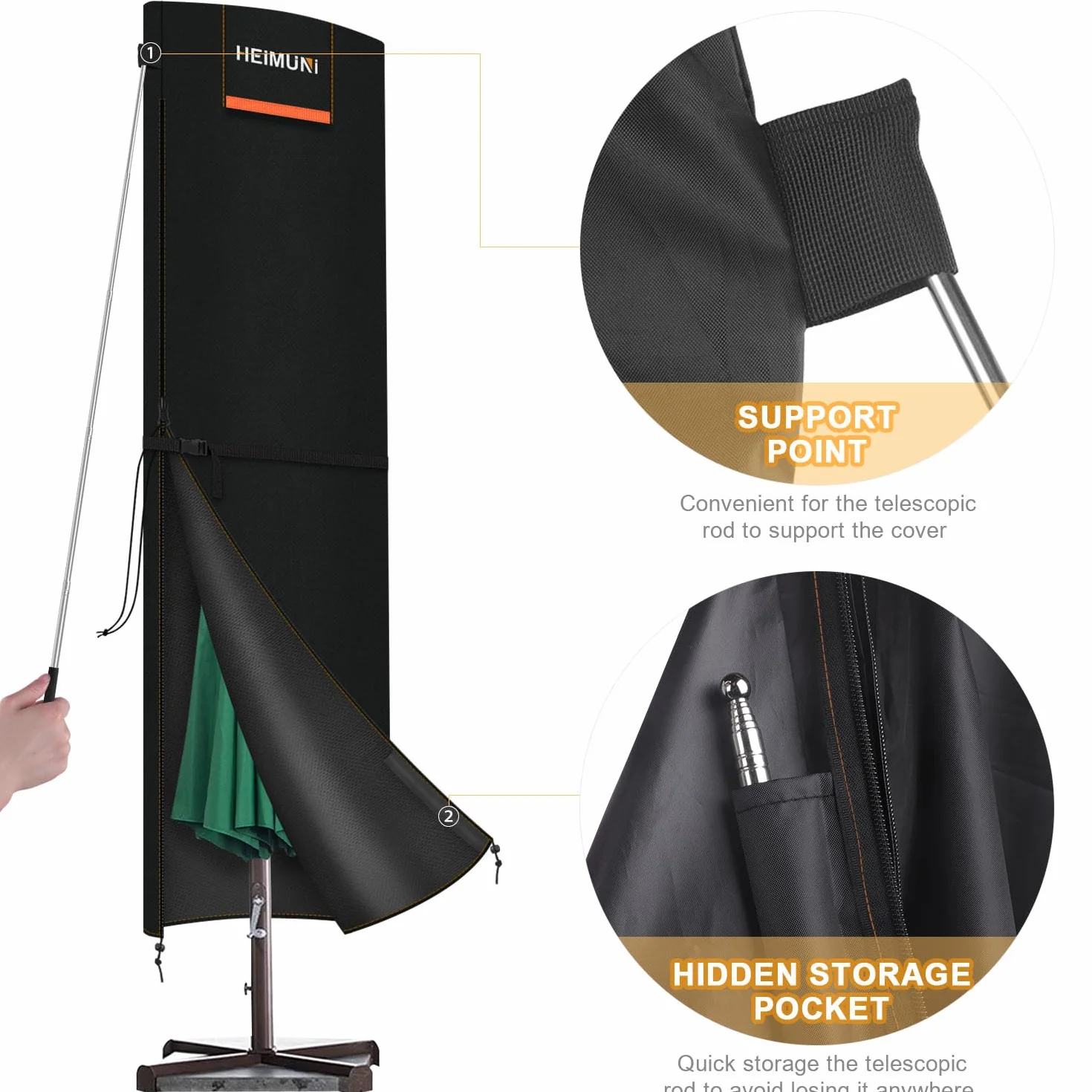 Pokrowiec Ochronny na Parasol z Zamkiem Błyskawicznym, Osłona Parasola Parasolowego Ø 2-4 m, Osłona Parasola Ogrodowego, Pokrowiec Ochronny na Parasol Przeciwsłoneczny, 220 x 50 cm/50cm