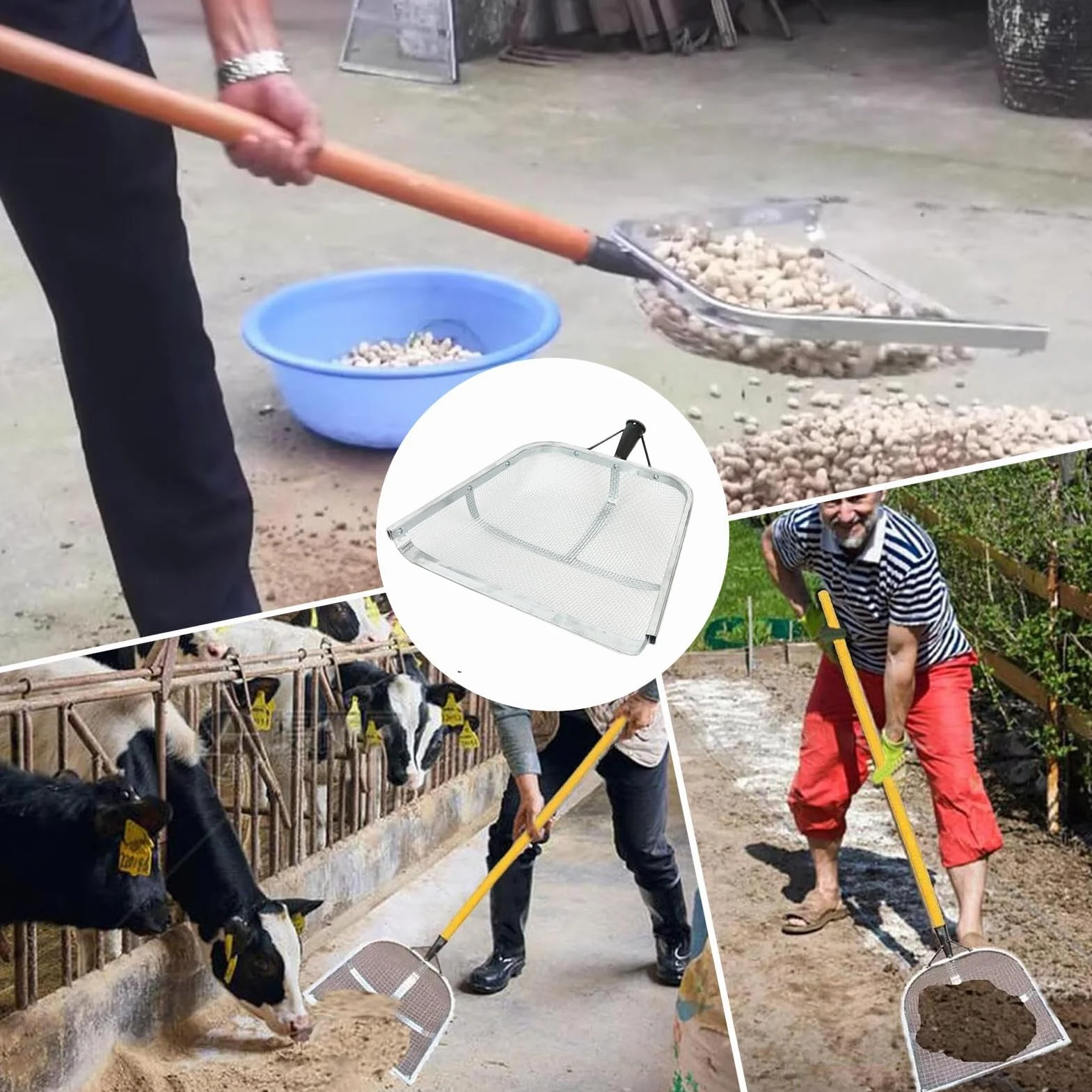 Łopata do przesiewania piasku, łopata do przesiewania piasku, łopata przesiewająca z uchwytem ułatwiającym chwyt, przenośne ergonomiczne sitko, narzędzie do zbierania sitka do ogrodnictwa rolnictwa