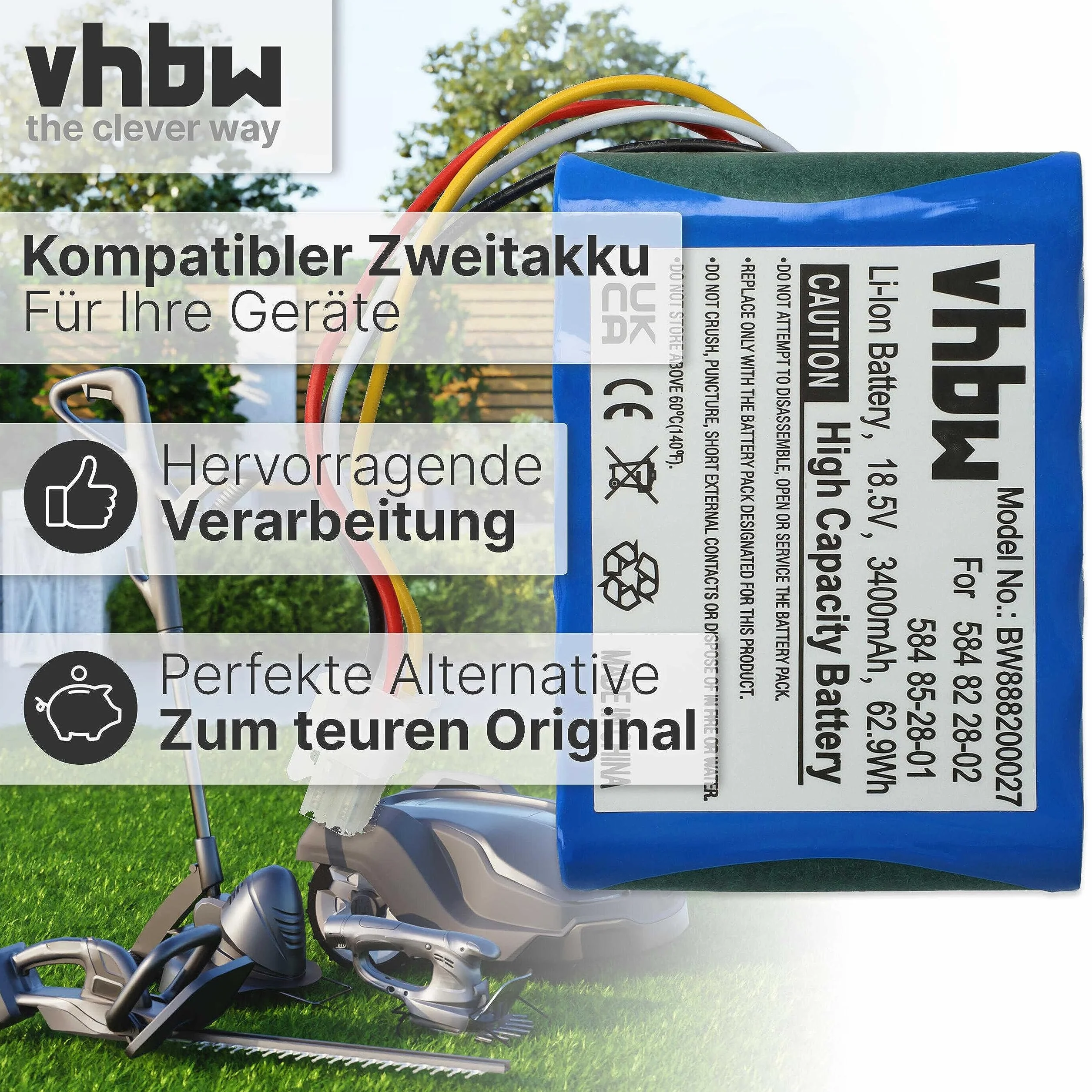 vhbw Li-ION Bateria 3400mAh 18,5V do kosiarki Husqvarna Automower 310 2015-2017