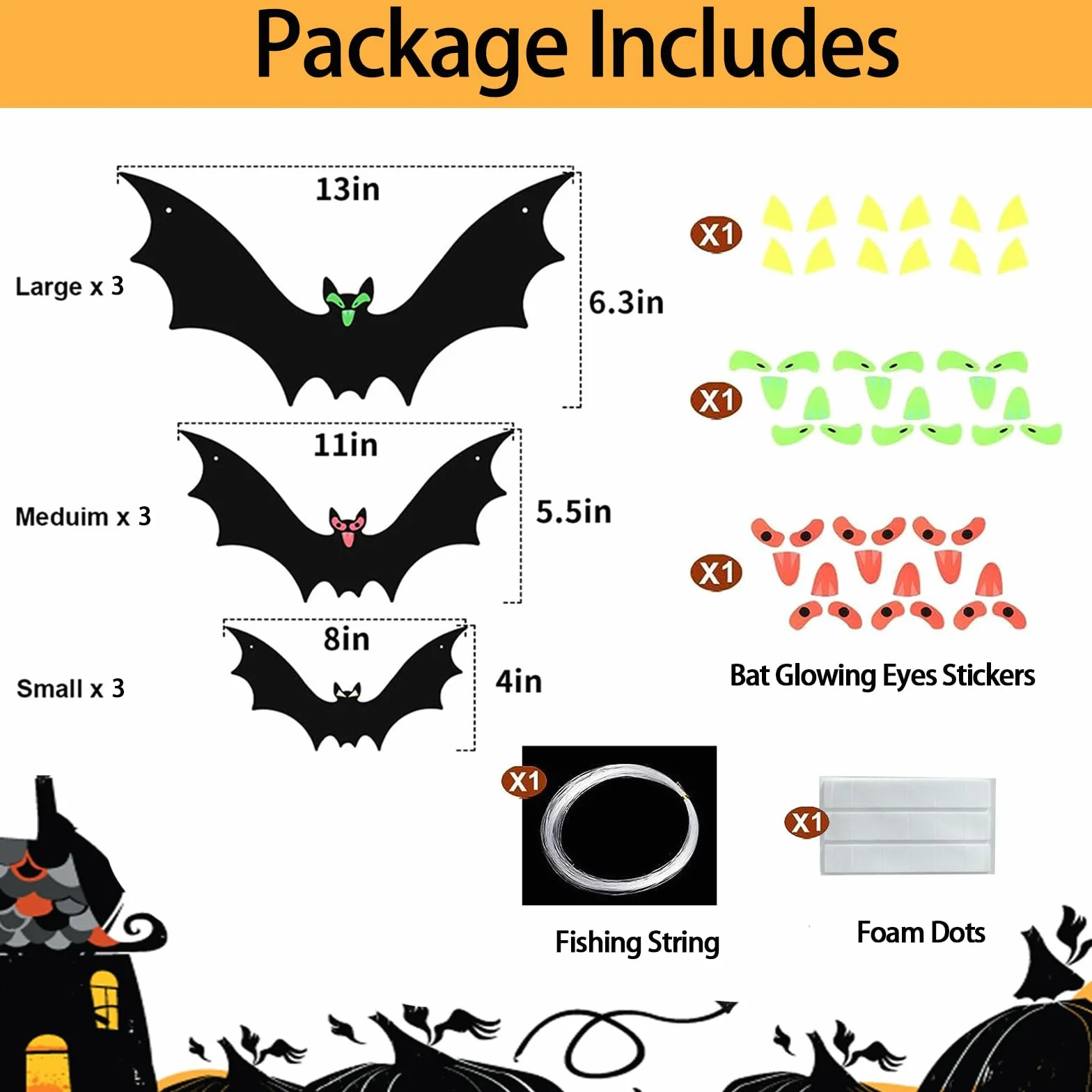 Dekoracje halloweenowe wiszące nietoperze, 12 szt. latający nietoperz ze świecącymi oczami i rolką sznurka do dekoracji halloweenowych na zewnątrz do ogrodu na imprezę podwórko drzewo wiszące