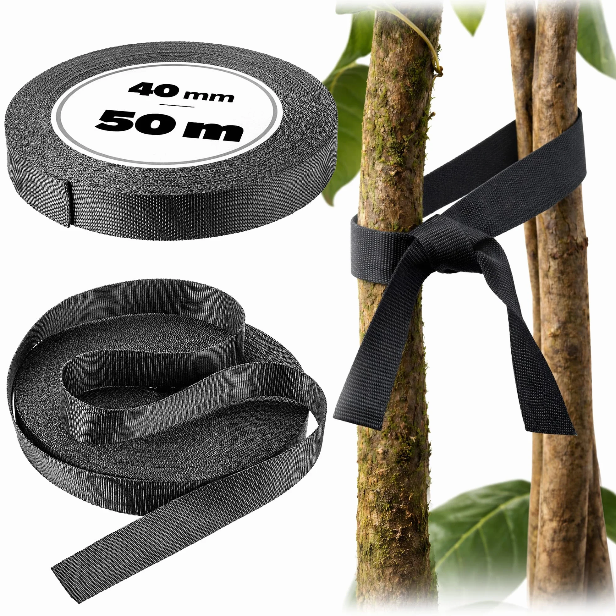 Taśma do wiązania drzew 40mm x 50m czarny polipropylen KADAX