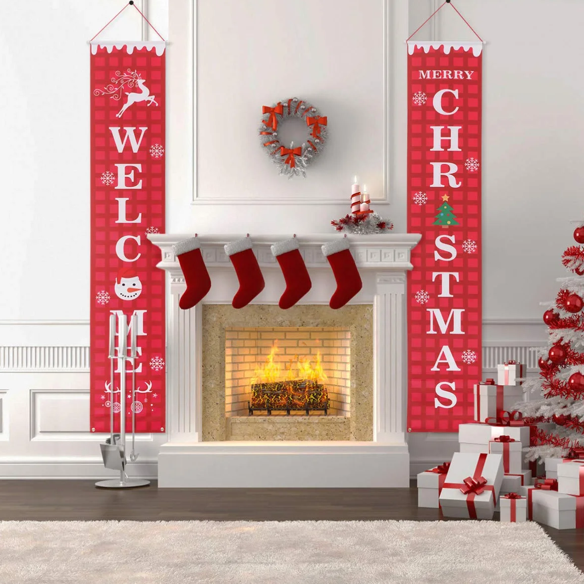 Reusable Oxford Cloth Waterproof Christmas Porch Sign Wall Decor for Home