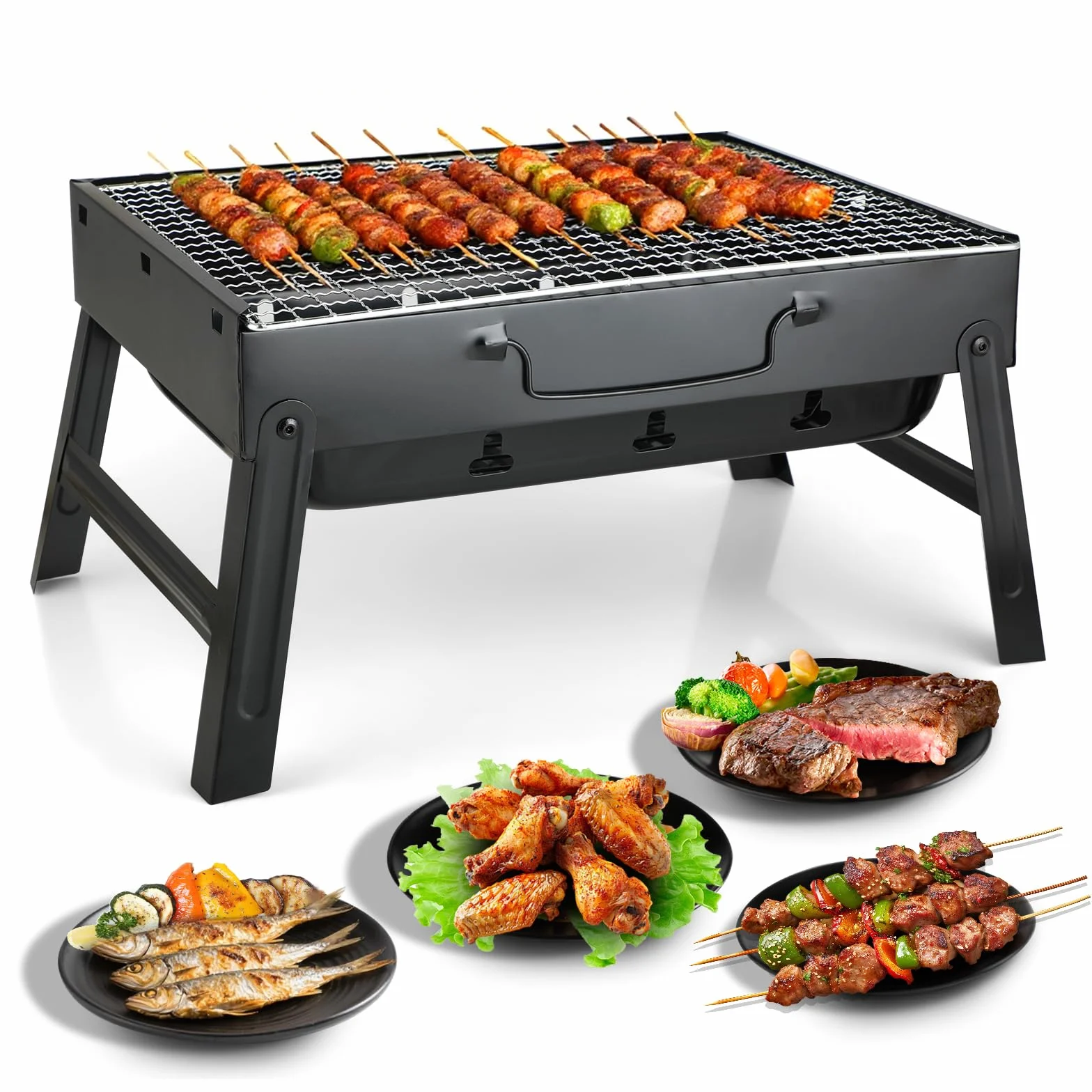 Przenośny grill na węgiel drzewny składany dla 2-3 osób na piknik podróż taras kemping