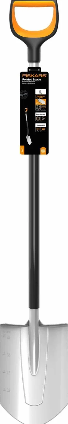 Fiskars Szpadel ogrodniczy do twardej, kamienistej ziemi, szpiczasty, długość: 120 cm, wzmocnione ostrze ze stali borowej, czarny/pomarańczowy, Xact, 1066729