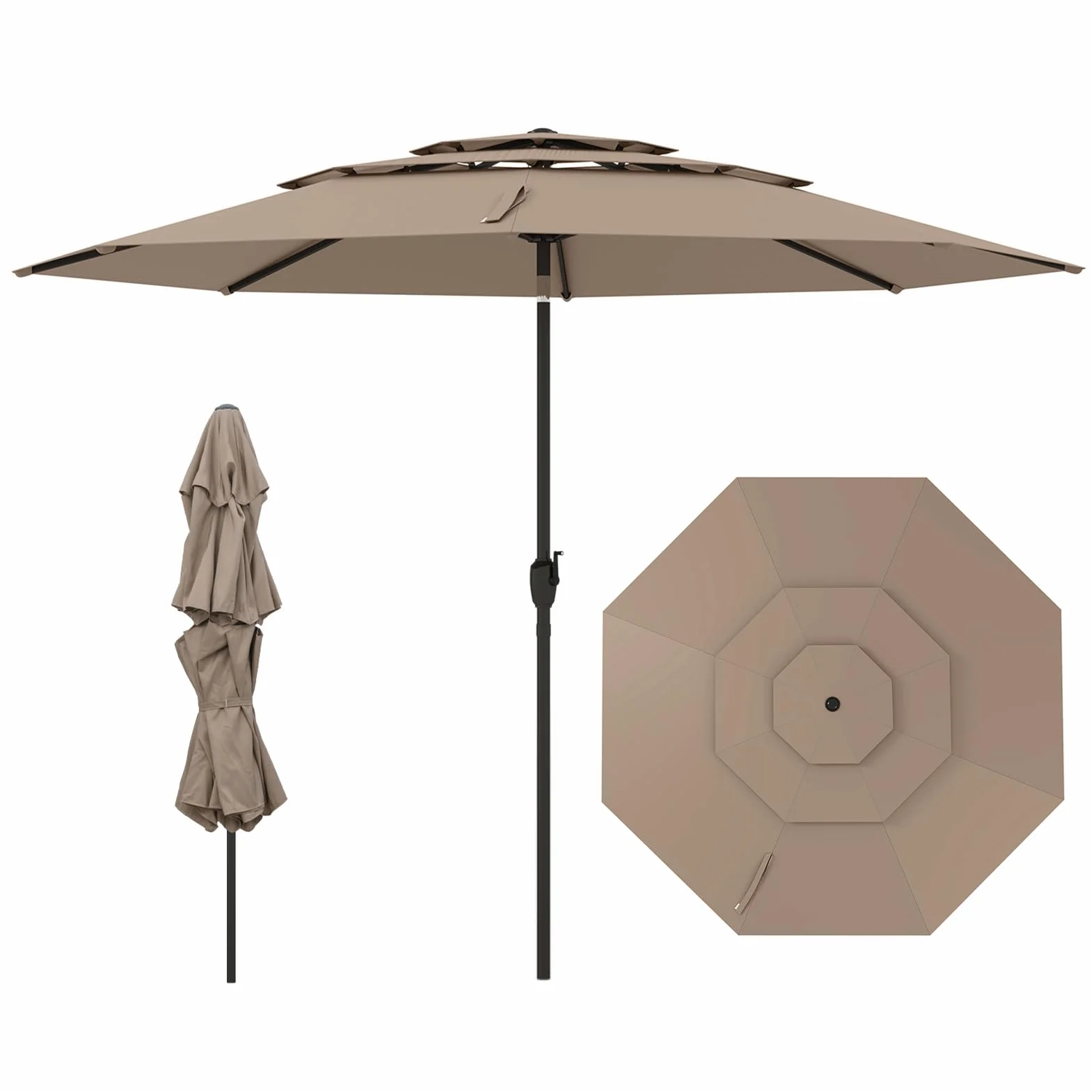 COSTWAY Parasol przeciwsłoneczny, odporny na wiatr, stabilny, 300 cm, parasol ogrodowy z korbą, obustronnie zginany o 45°, ochrona przed promieniowaniem UV, ochrona przed słońcem, na taras, do ogrodu,