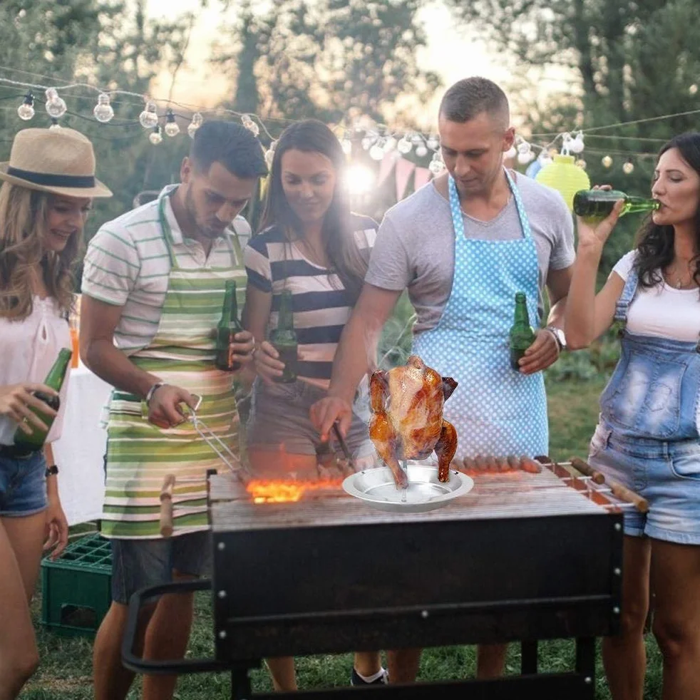 Stojak na Grilla z Kurczakiem, Puszka Piwa ze Stali Nierdzewnej Uchwyt na Kurczaka Pionowe Pieczenie Indyka z patelnią do Grilla Piekarnik Camping
