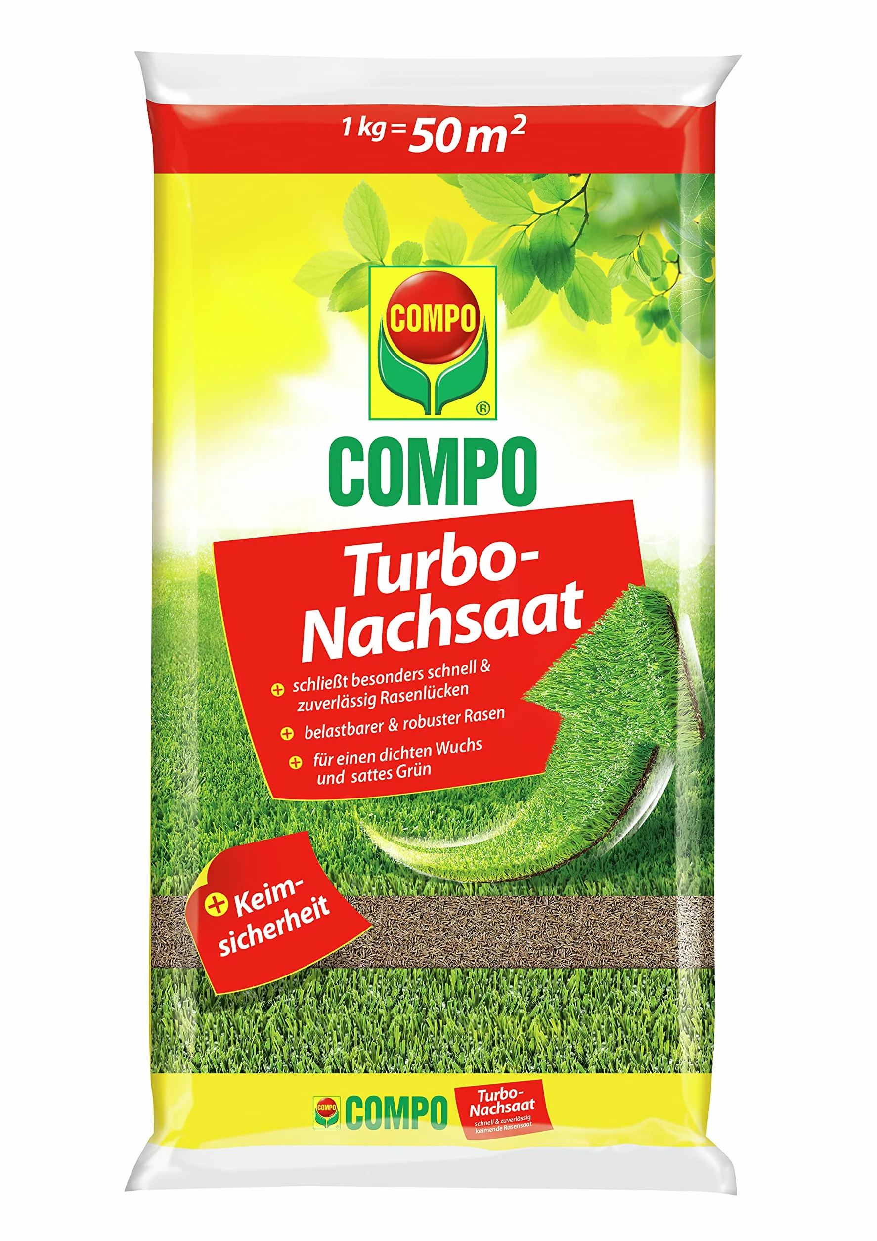 COMPO Remont turbo - szybko i niezawodnie usuwa luki w trawniku, zabezpieczenie przed zarazkami, 1 kg, 50 m²
