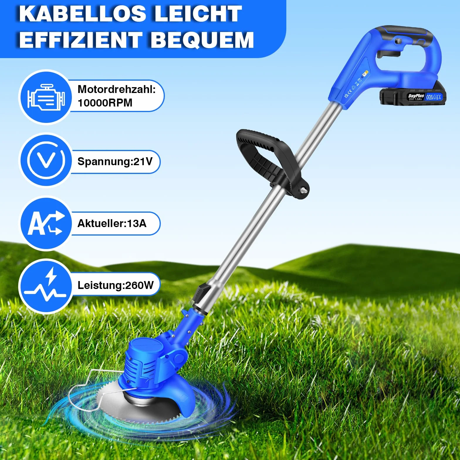 Akumulatorowa podkaszarka do trawy z akumulatorem 21 V z 2 bateriami, akumulatorowa podkaszarka spalinowa i podkaszarka trawnikowa z metalowym nożem, akumulatorowa, elektryczna podkaszarka