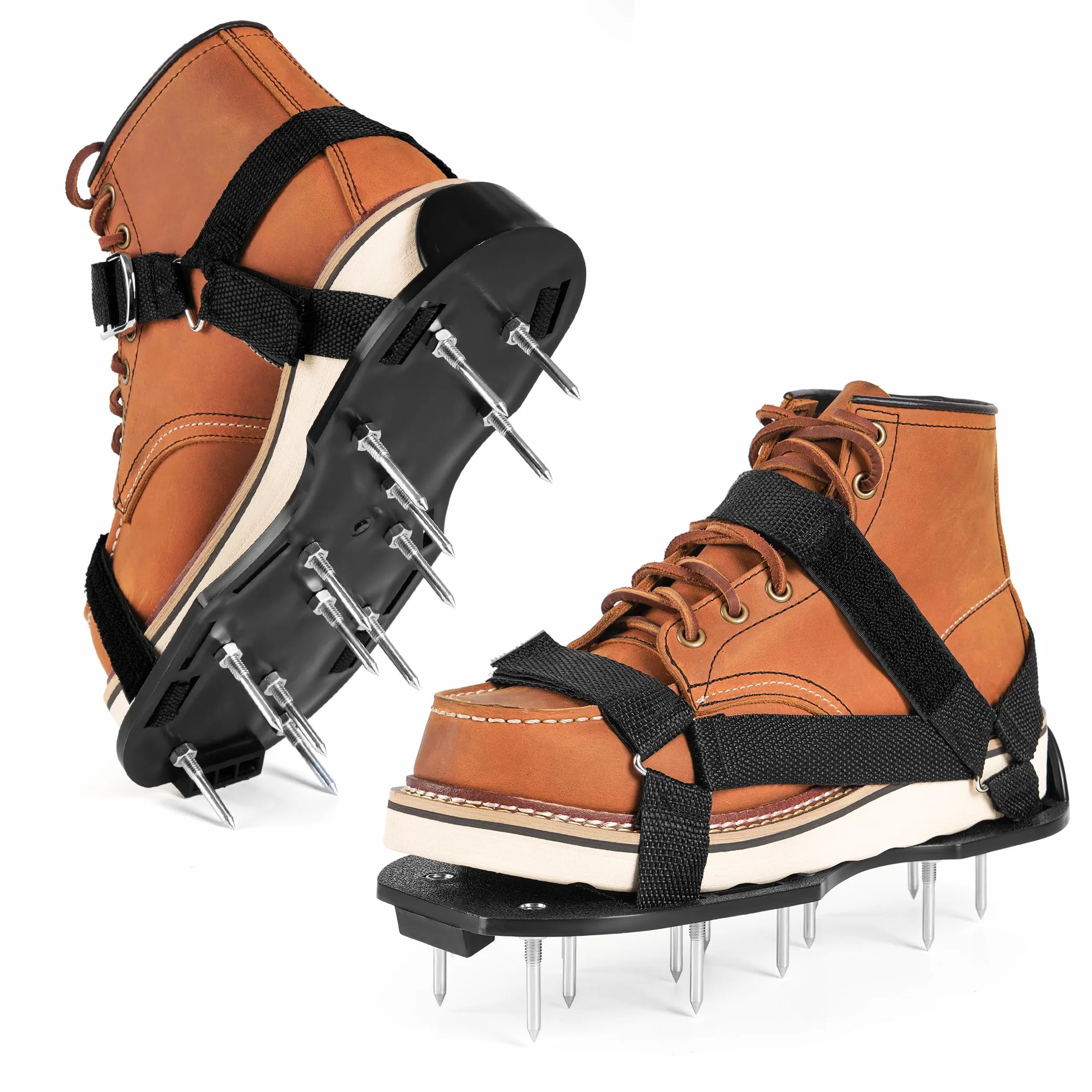 Vortix Profesjonalne buty do napowietrzania trawnika ze stalowymi kolcami 4,2 cm, idealne do napowietrzania trawnika, butów, spulchniania gleby i prac ogrodowych, kompatybilne z aeratorem do trawników
