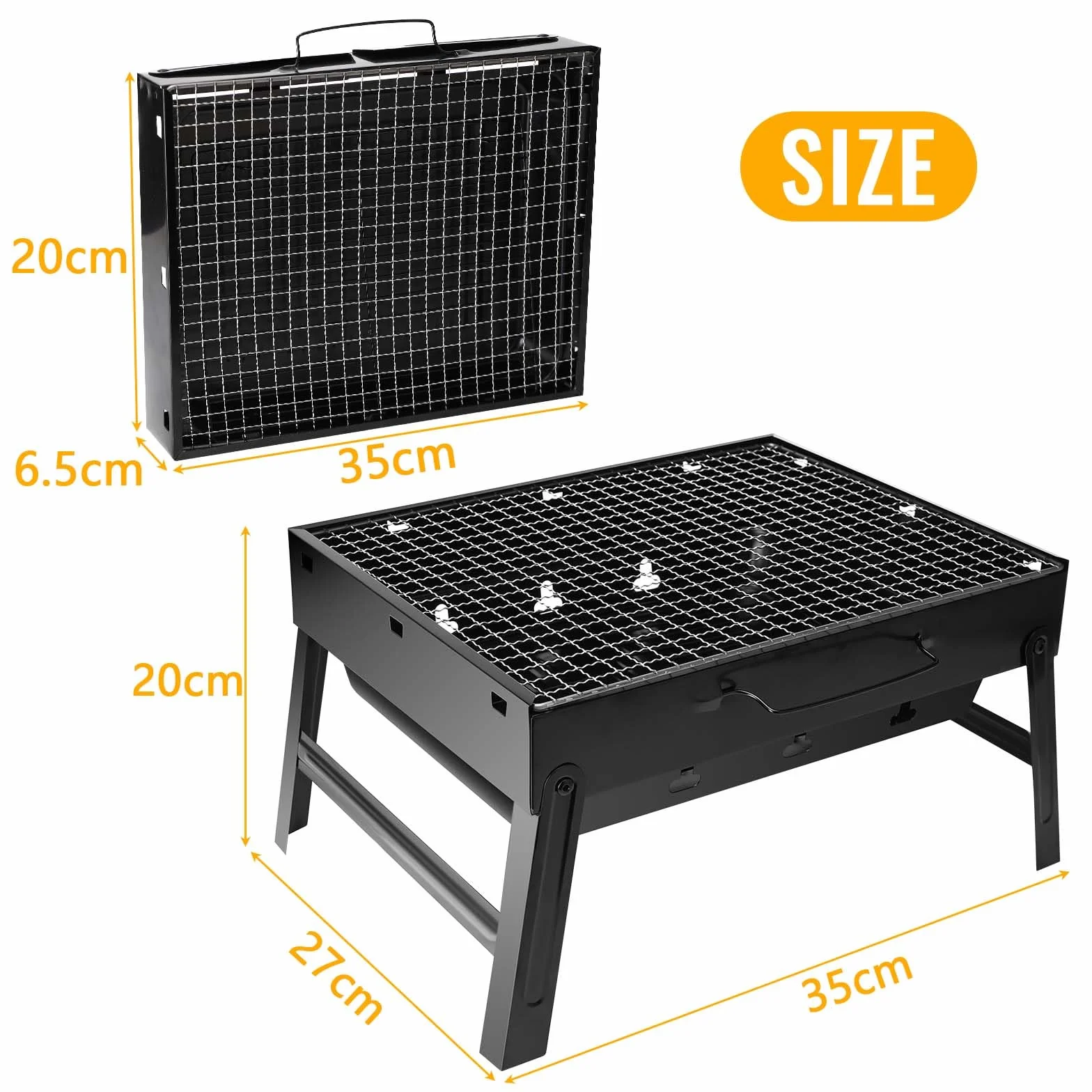 Auauraintt Kompaktowy Mini Grill BBQ - na węgiel drzewny, przenośny i składany, grill stołowy, grill kempingowy, grill piknikowy, do pikniku, ogrodu, tarasu, kempingu, podróży