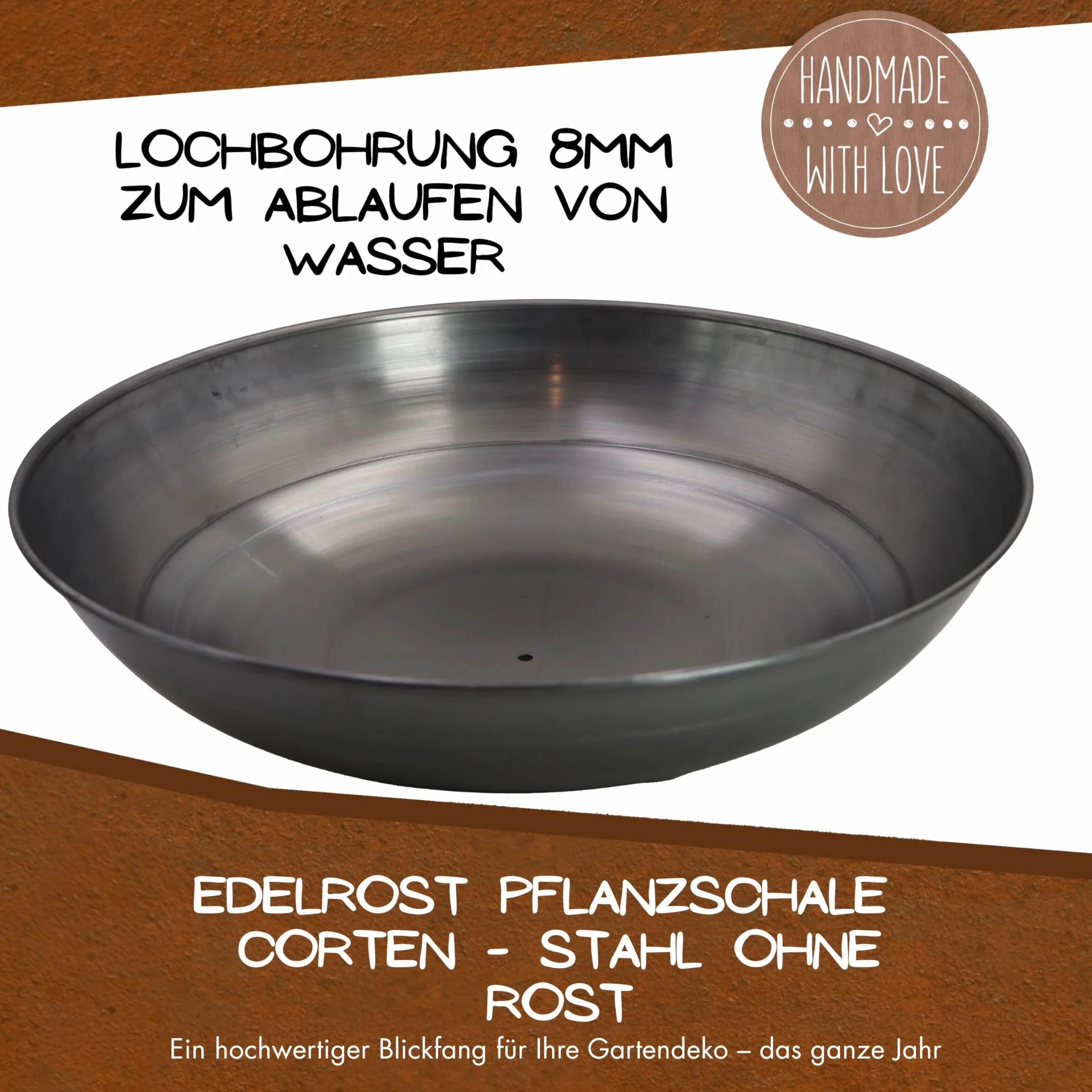 Rostikal Misa na rośliny ze stali Cortena, Ø 53 cm x 13 cm głębokości, odporna na warunki atmosferyczne dekoracja ogrodowa, patyna