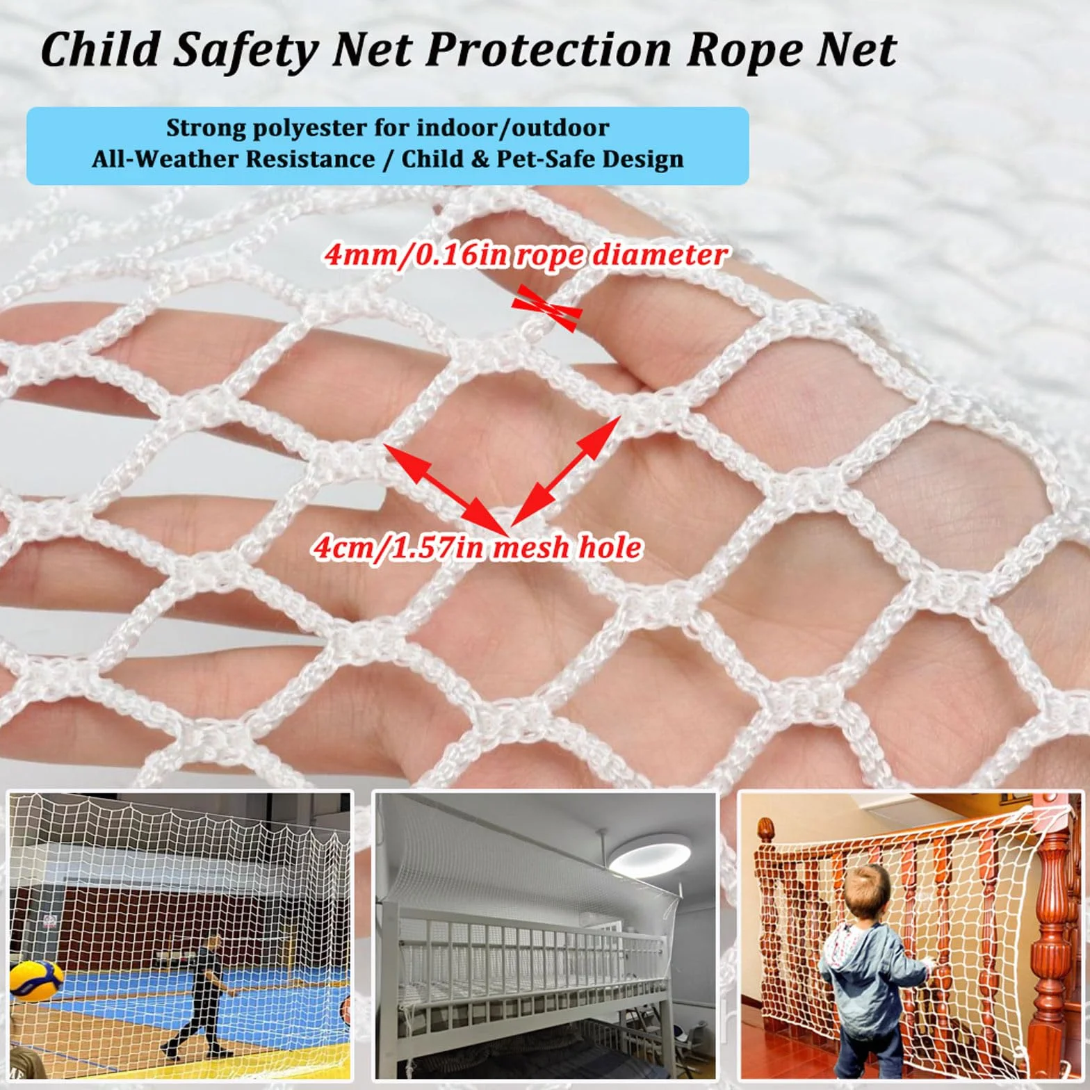 Siatka Zabezpieczająca Dla Dzieci Bezwęzłowa Siatka Zabezpieczająca Przed Upadkiem Balustrada Balkonowa Dla Dzieci I Zwierząt Domowych Dla Plac Zabaw Domek Na Drzewie(Size:2*3m(7*10ft),Color:White)