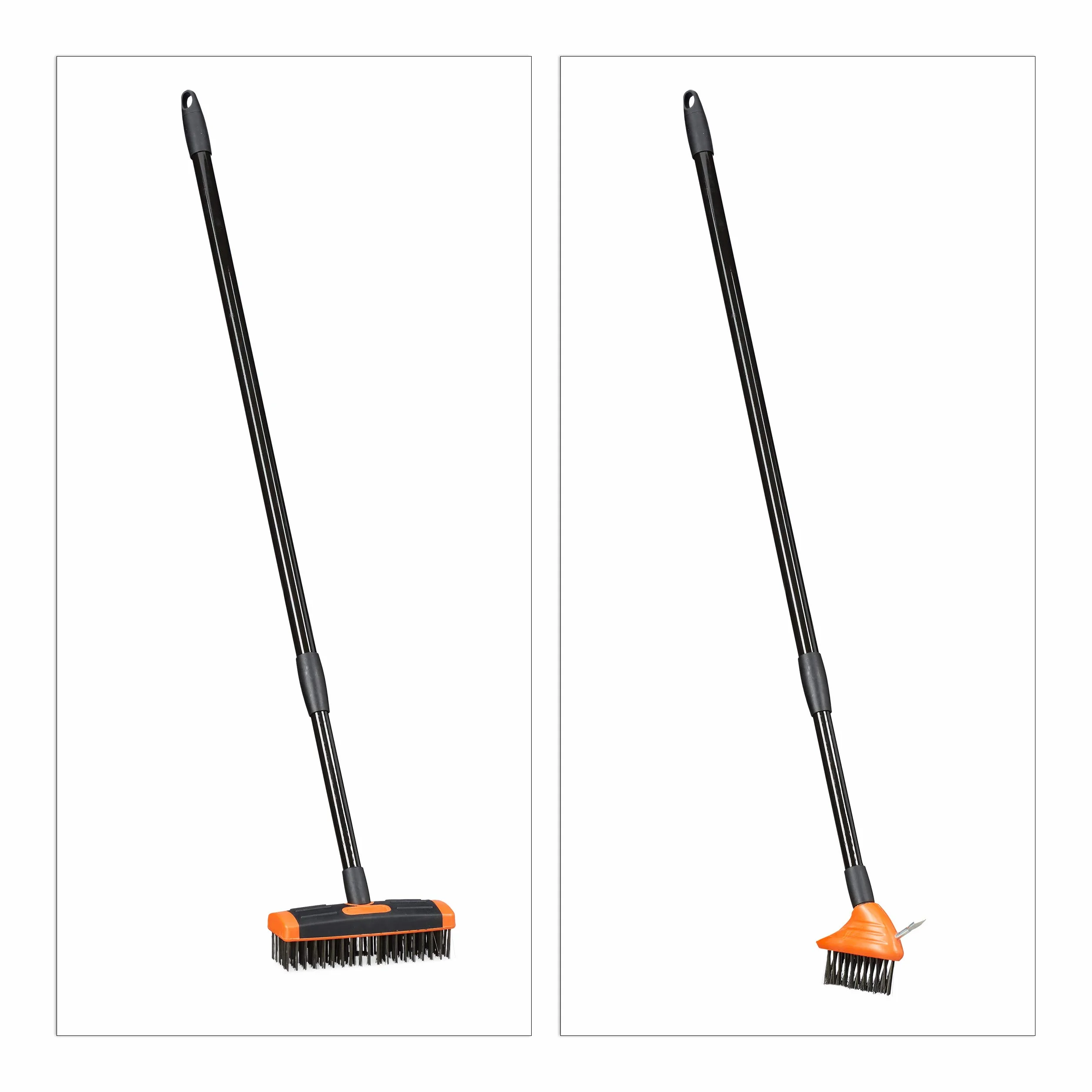 Relaxdays Zestaw szczotek do fug z trzonkiem teleskopowym, włosie ze stali węglowej, skrobaczka do fug i szorowanie, chwasty, 80-140 cm, czarny
