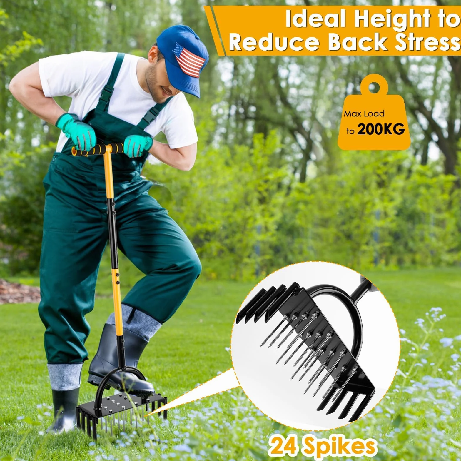 Aerator do trawnika 96 cm Ręczny napowietrzacz ziemny z uchwytem T 17 kolcami stalowymi