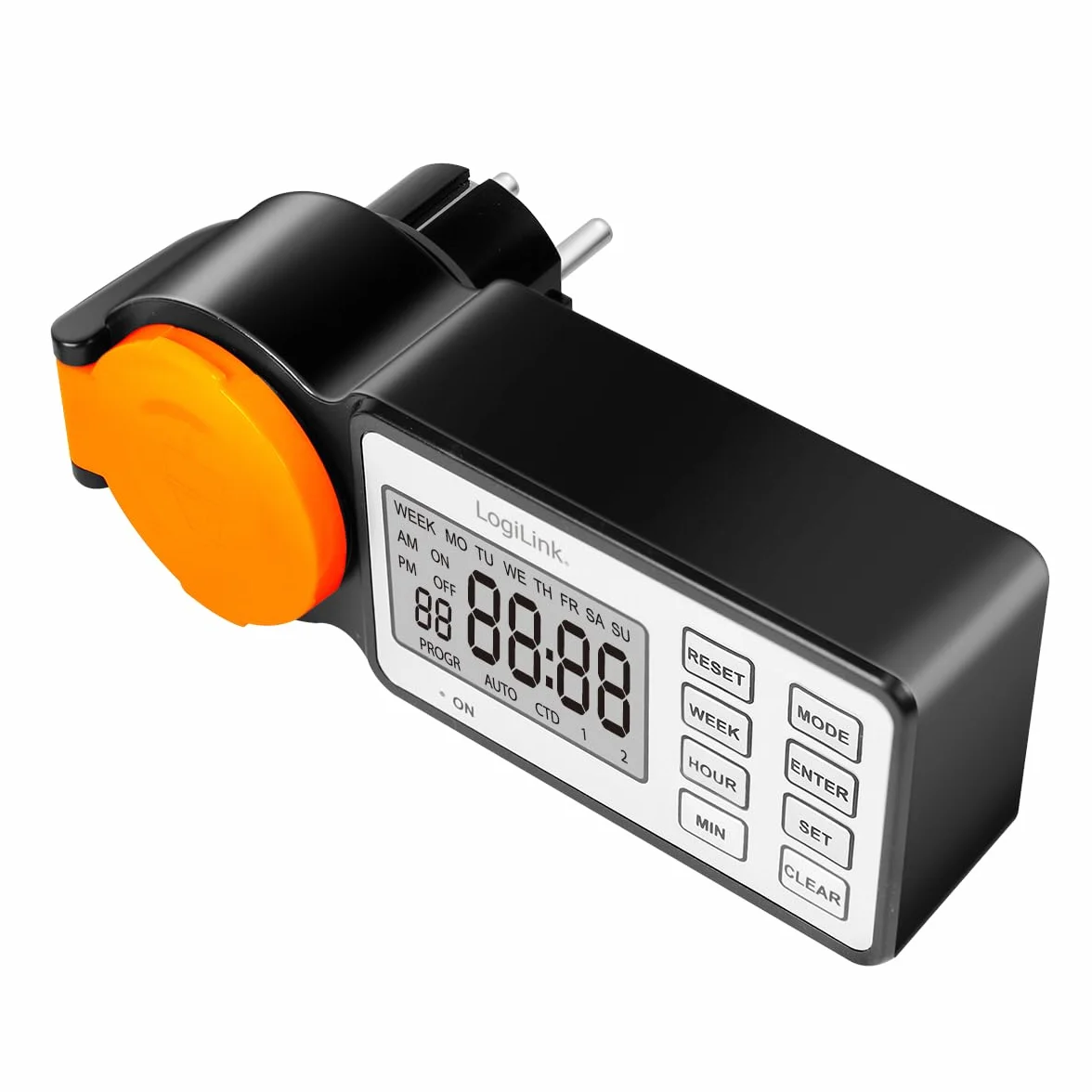 LogiLink ET0016 – zewnętrzny programator czasowy z 12 programami i timerem, wyświetlacz 2,2", klasa ochrony IP44, 3600 W