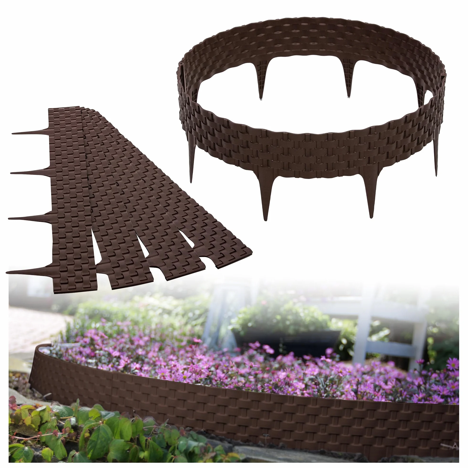 GARDENIX 3.2 m rattan łóżko granicy granicy trawnik krawędź ogród palisada łóżko ogrodzenie (brązowy)