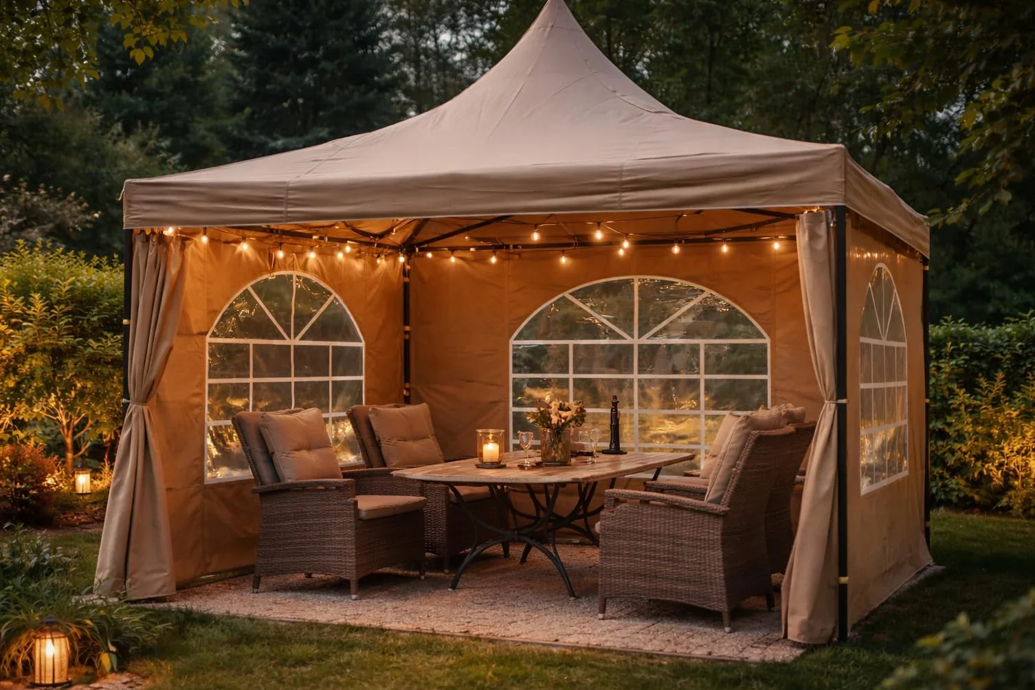 QUICK STAR panele boczne z okienkiem PCW 300x193 cm do pawilonu Sahara 3x3 m piaskowy