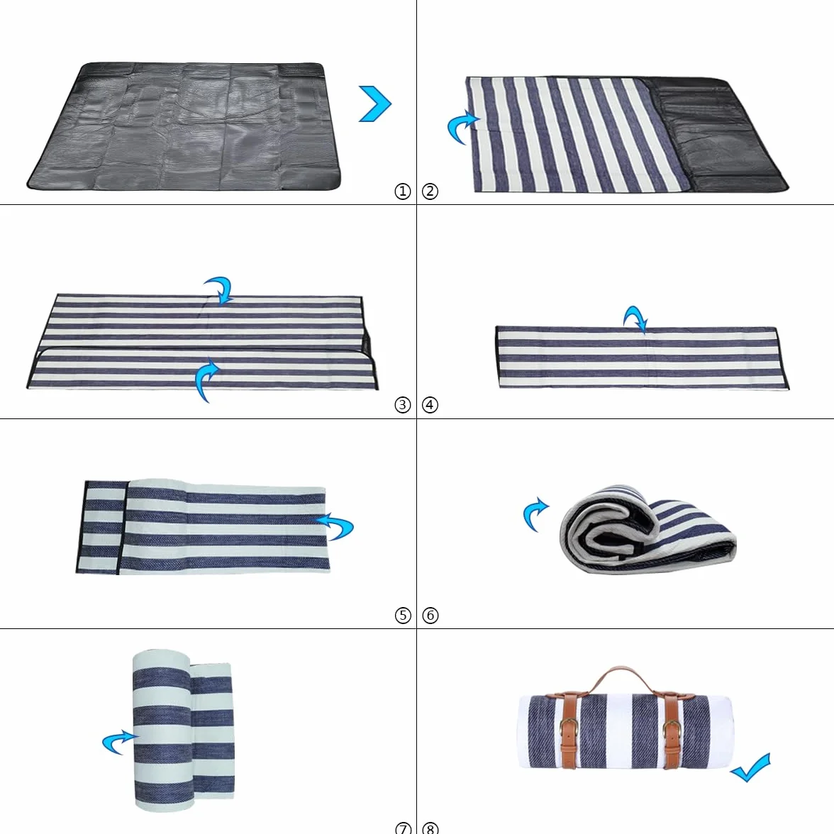 LIYUABU Koc piknikowy 150 x 200 cm, wodoszczelny, przenośny, bardzo duży koc plażowy, odporny na piasek, izolowany z uchwytem do noszenia, idealny na piknik/outdoor/kemping/plażę/park