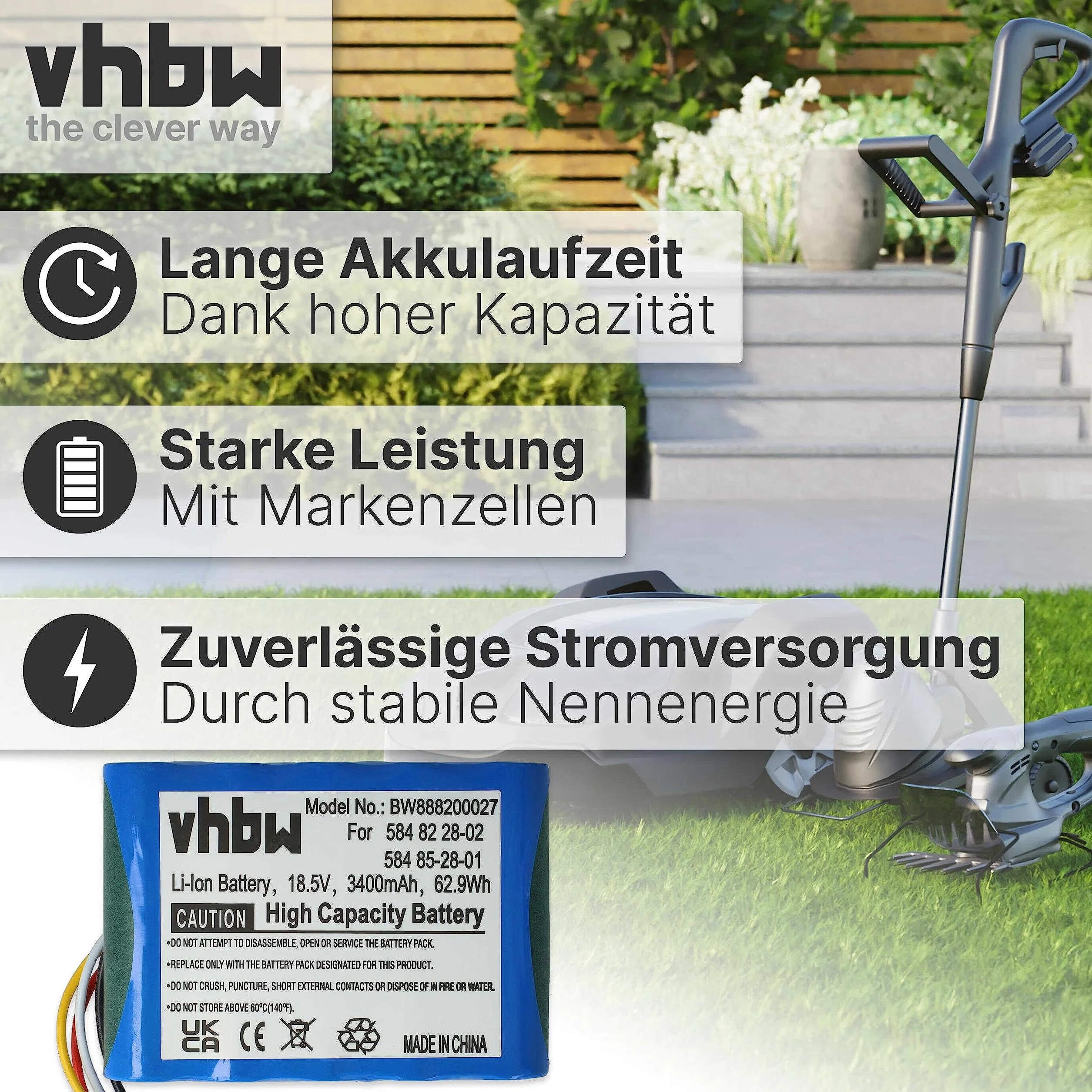 vhbw Li-ION Bateria 3400mAh 18,5V do kosiarki Husqvarna Automower 310 2015-2017
