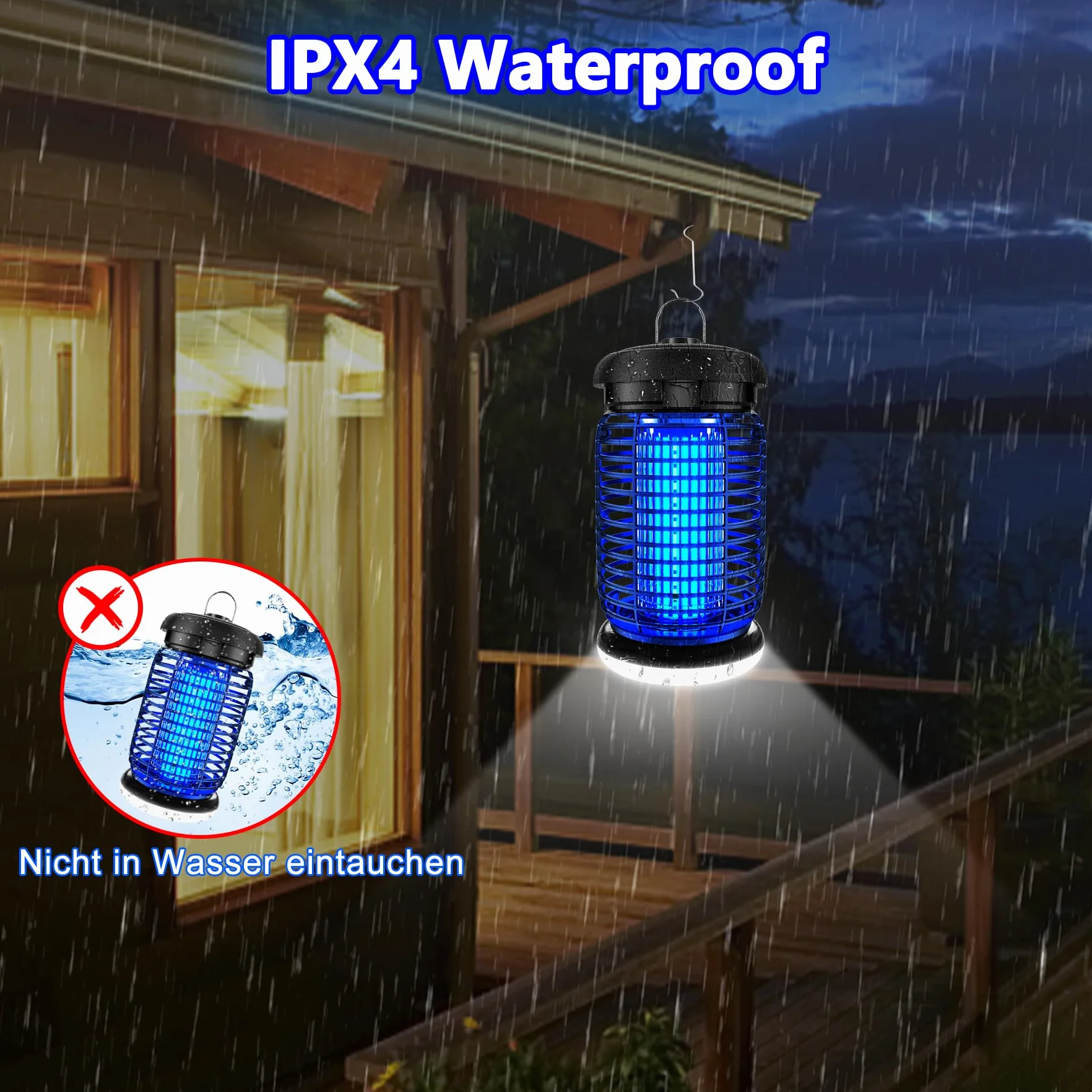 seenlast Elektryczna Pułapka na Owady, Lampa owadobójcza 15W 4200V z oświetleniem LED | Wodoszczelna (IPX4) | Skuteczna przeciw komarom, molom, muchom, pająkom | Do użytku wewnątrz i na zewnątrz