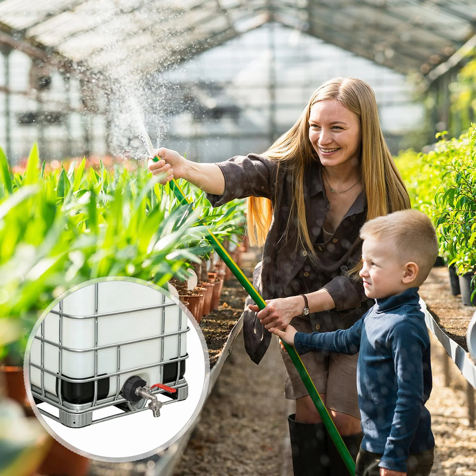 IBC kran odpływowy z przyłączem 3/4 cala, adapter IBC S60 x 6, zbiornik na wodę IBC, akcesoria do zbiornika na wodę 1000 l, kran, kran ogrodowy 3/4 cala