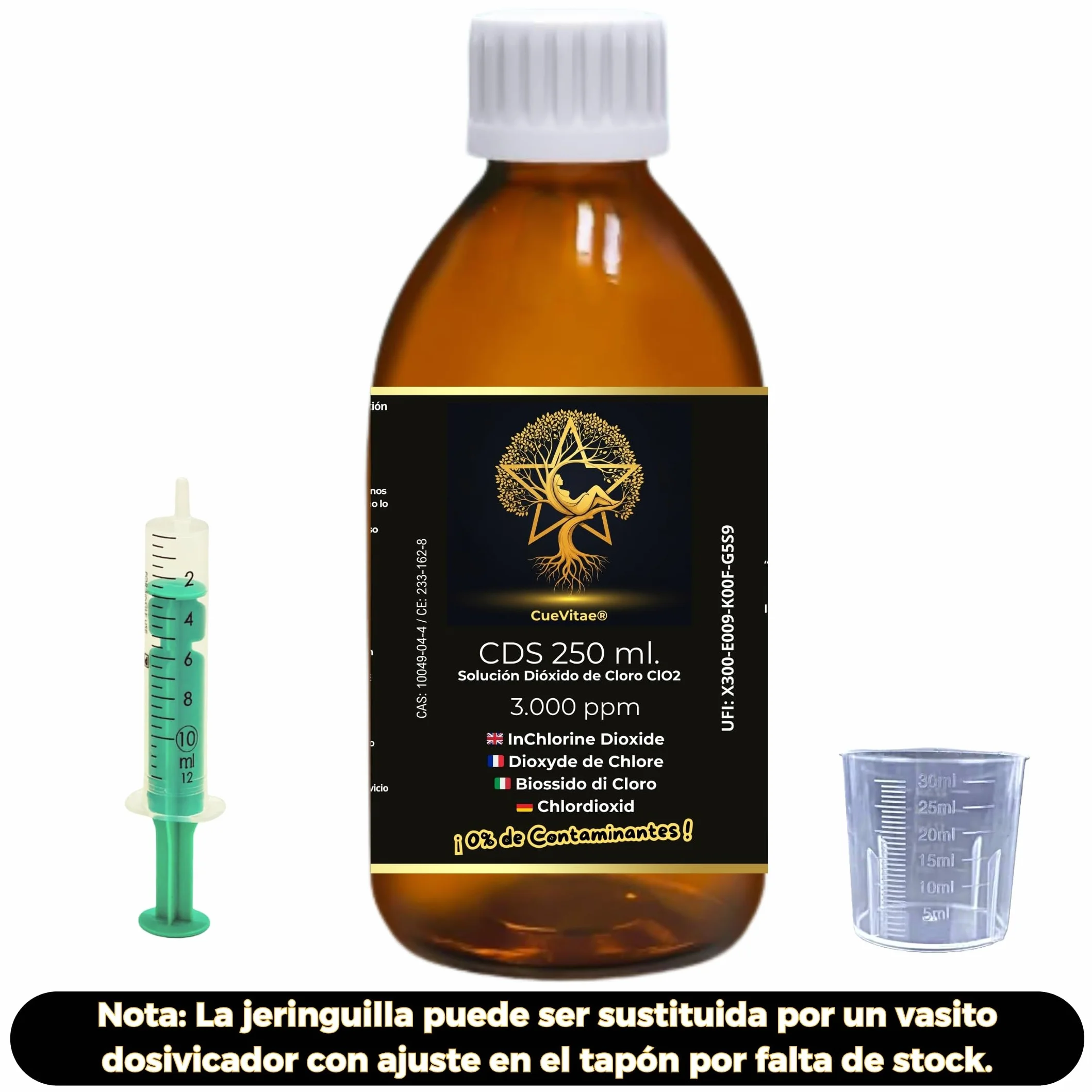 2 x CDS250 ml przy 3000 PPM (500 ml) | Najnowsza produkcja | Produkt już aktywowany, gotowy do dozowania | W tym miernik | Opakowanie w szklanym bursztynowym szkle antypromieniowym UVA