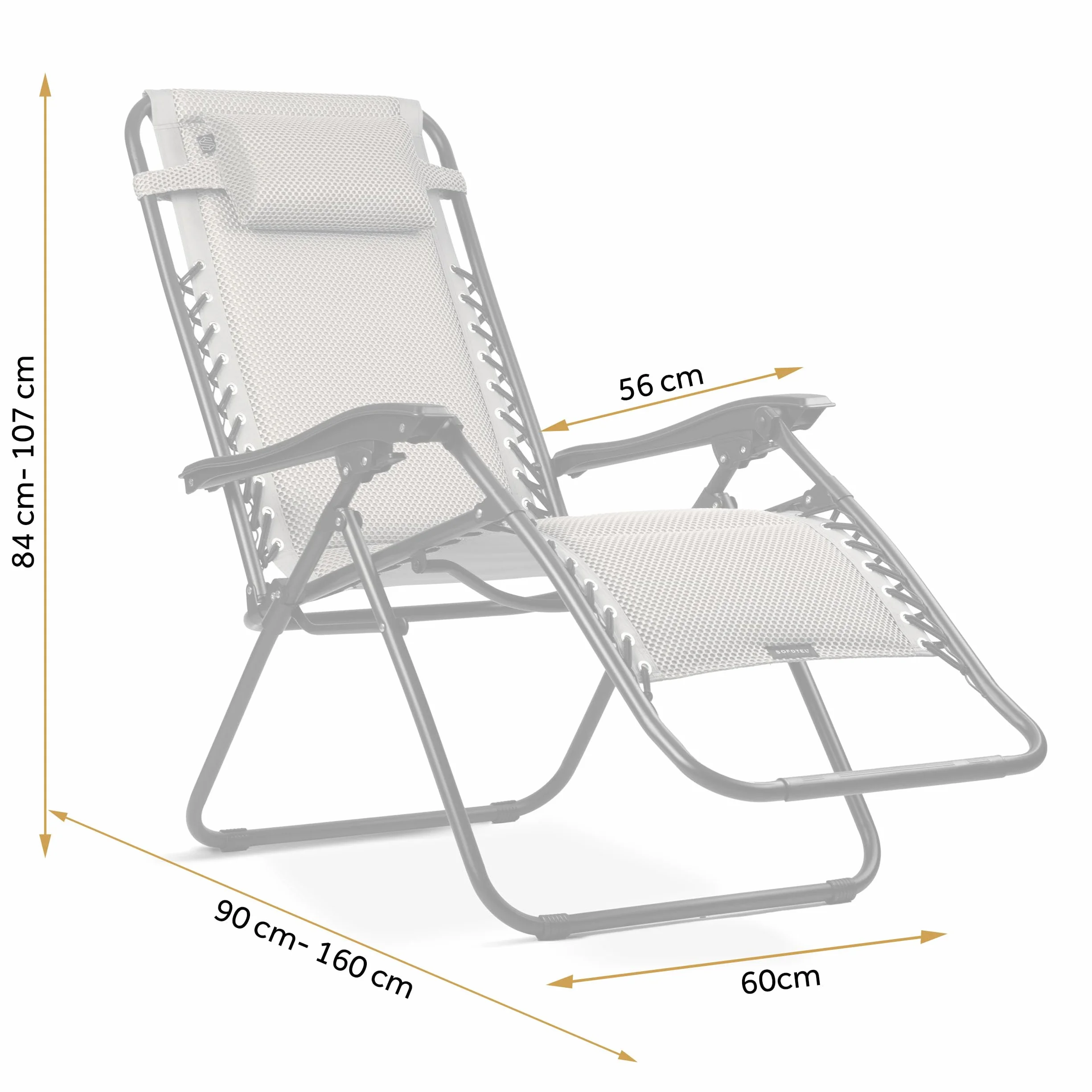 Leżak Ogrodowy ChillWell Soft - Składany z Poduszką - Tkanina 3D FoamGrid Obciążenie do 120 kg - 160 x 107 x 60 cm - Szary