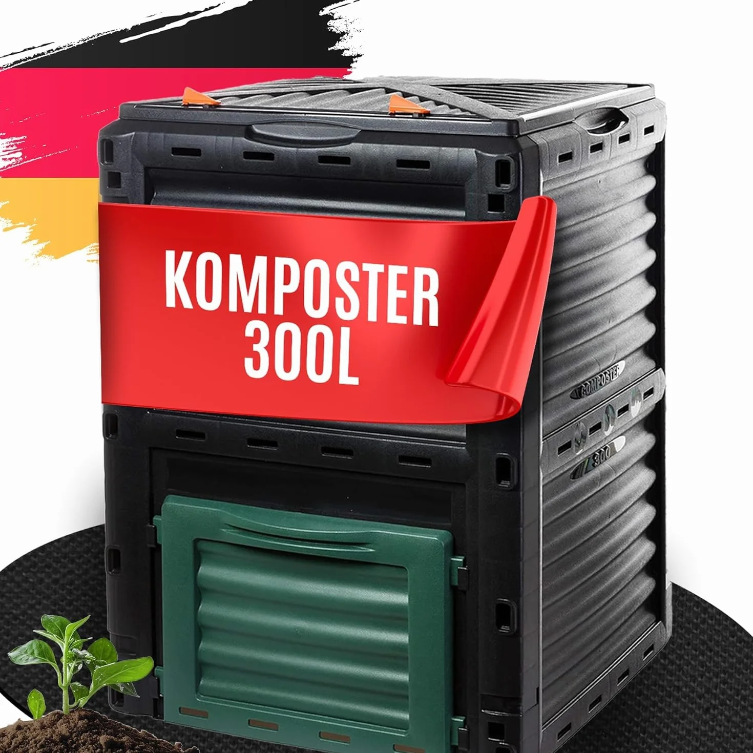 2Friends Kompostownik kuchenny 300 l, stabilny plastik, składana pokrywa, H83 x 61 x 61 cm, termiczny, 100% z recyklingu, EU